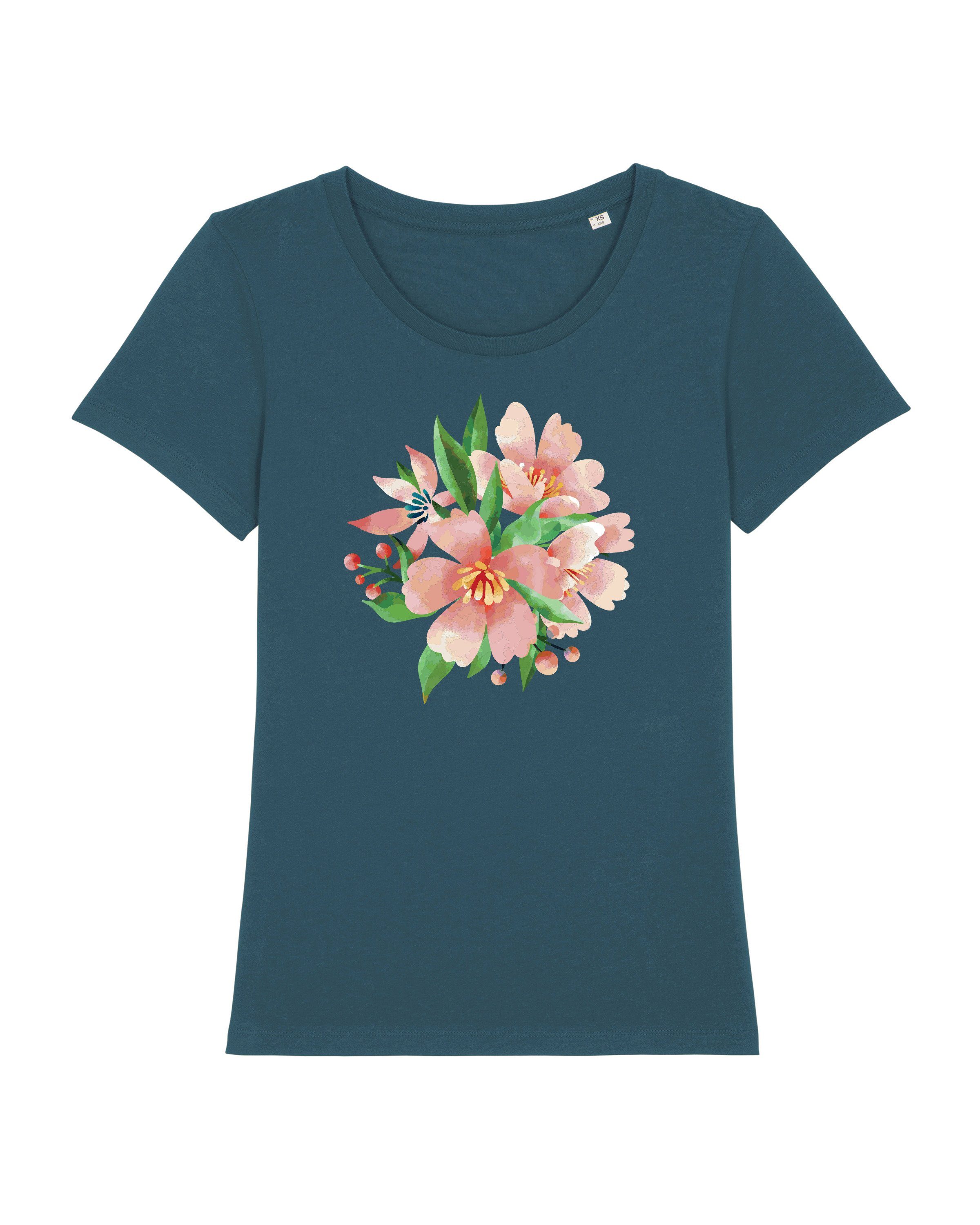 wat? Apparel Print-Shirt Blume in Wasserfarbe 04 (1-tlg) pertrol