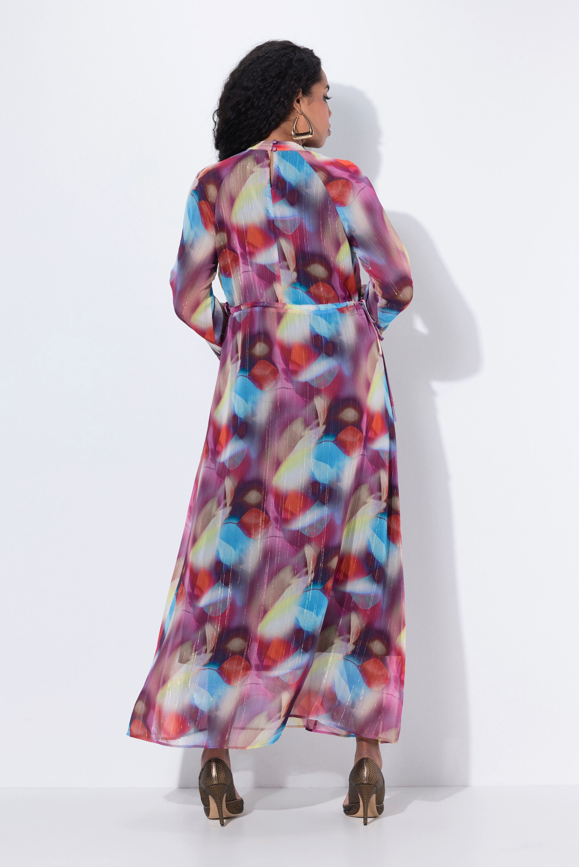 Ulla Popken Cocktailkleid Maxi-Abendkleid doppellagig Langarm