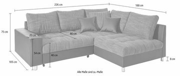 Mr. Couch Ecksofa Tobi, wahlweise mit Kaltschaum (140kg Belastung/Sitz) und Bettfunktion