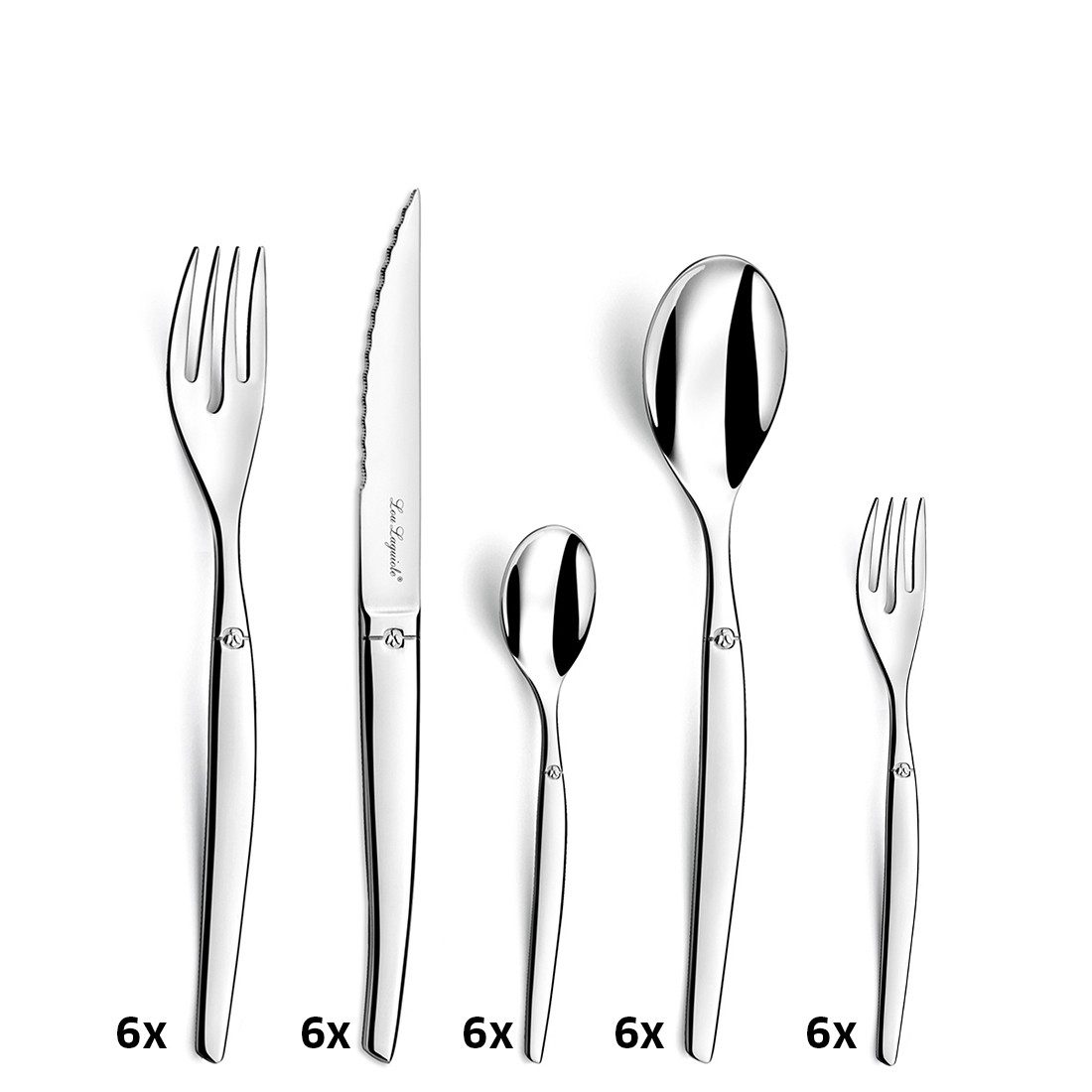 Lou Laguiole Besteck-Set JET LAG (30-tlg), 6 Personen, Edelstahl Rostfrei 18/0, spülmaschinenfest, hochglanzpoliert