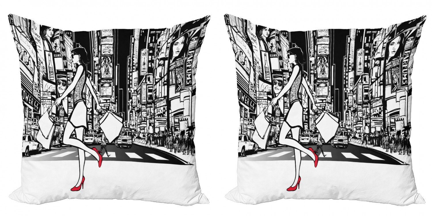 Kissenbezüge Modern Accent Doppelseitiger Digitaldruck, Abakuhaus (2 Stück), Schwarz Und Weiß Shopper Mädchen NYC