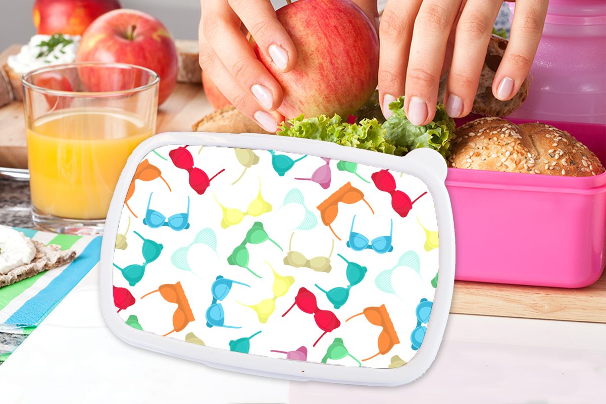rosa Muster, Kunststoff Lunchbox (2-tlg), Brotdose BH Kinder, MuchoWow Brotbox Kunststoff, - Frauen Mädchen, - Erwachsene, für Snackbox, Regenbogen -