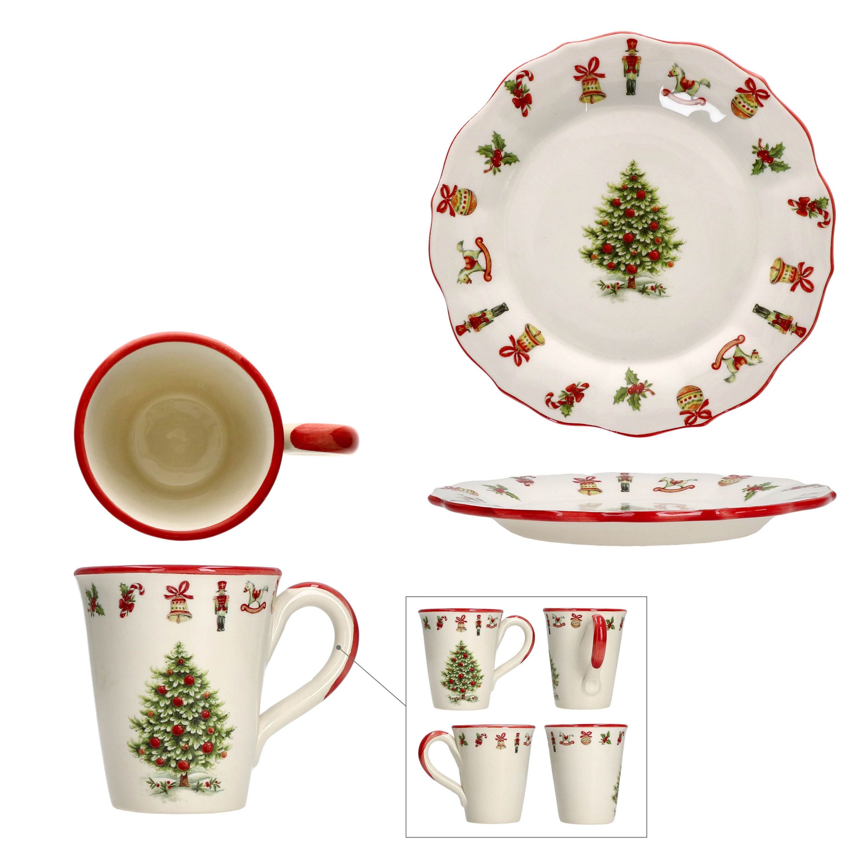 Keramik Frühstücks-Geschirrset Pers Frühstücksset Teller Keramik 4tlg 2 Weihnachten, Maestro MamboCat Natale