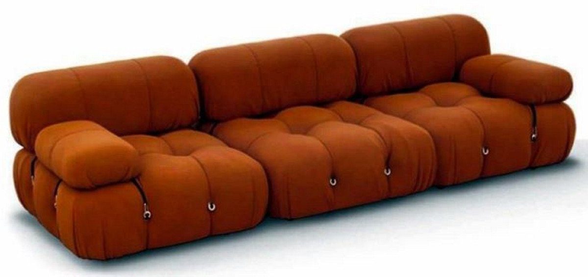 Casa Padrino 3-Sitzer Luxus Samt 3er Sofa Orange 270 x 90 x H. 68 - Handgefertigtes Wohnzimmer Sofa mit edlem Samtstoff - Handgefertigte Wohnzimmer Möbel - Luxus Möbel - Luxus Einrichtung