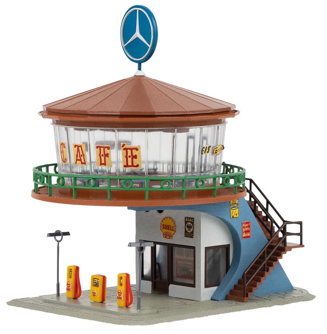 Faller Modelleisenbahn-Gebäude Faller H0 109214 B-214 Gebäude-Bausatz "Auto-Rast" Tankstelle mit Café, Spur H0
