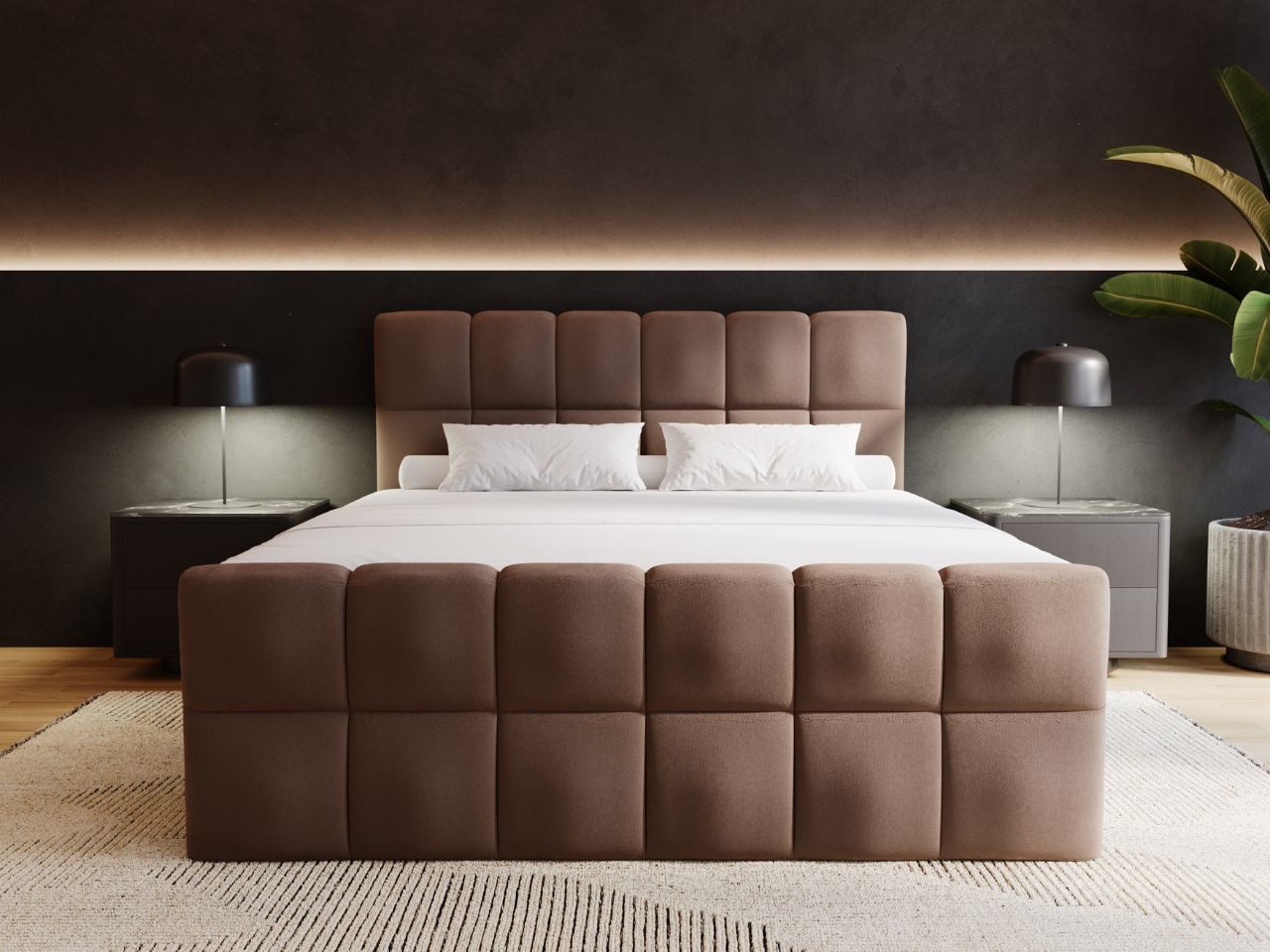 GrainGold Boxspringbett Alicante (Set, Boxspringbett, zwei Bettkästen, Topper), zwei Bettkästen, Topper, Bonell-Matratze, gestepptes Kopfteil