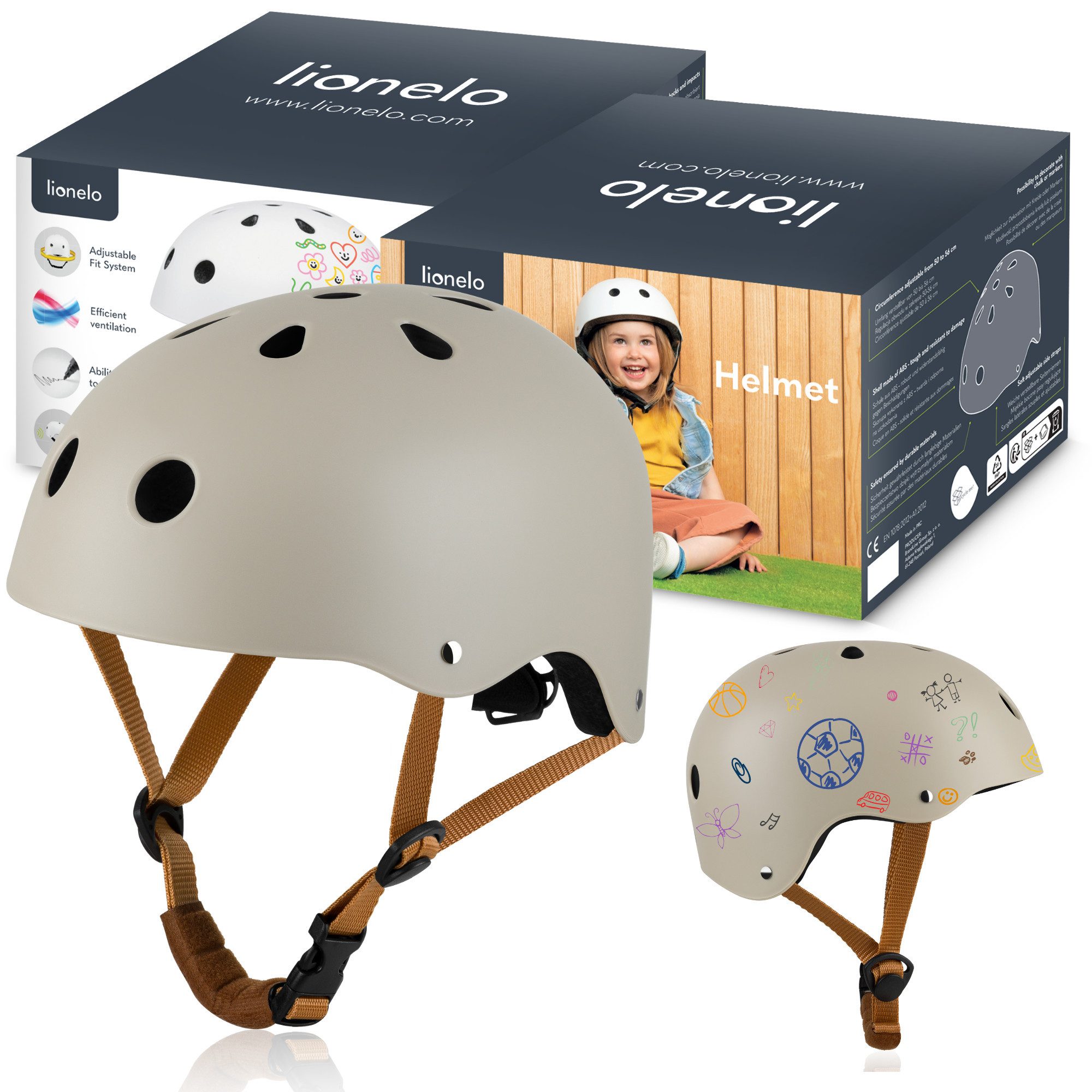 lionelo Kinderhelm Lionelo Helmet, 50-56cm/INTERTEK/Kann mit Markern dekoriert werden