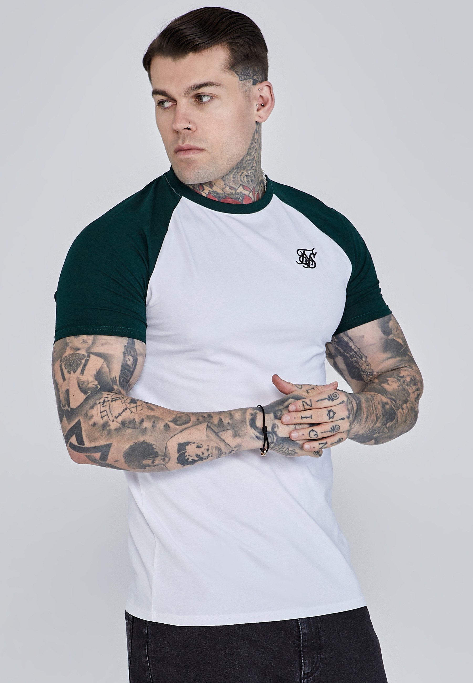 T-Shirt SikSilk Herren Weiß-Grün Raglan T-Shirt
