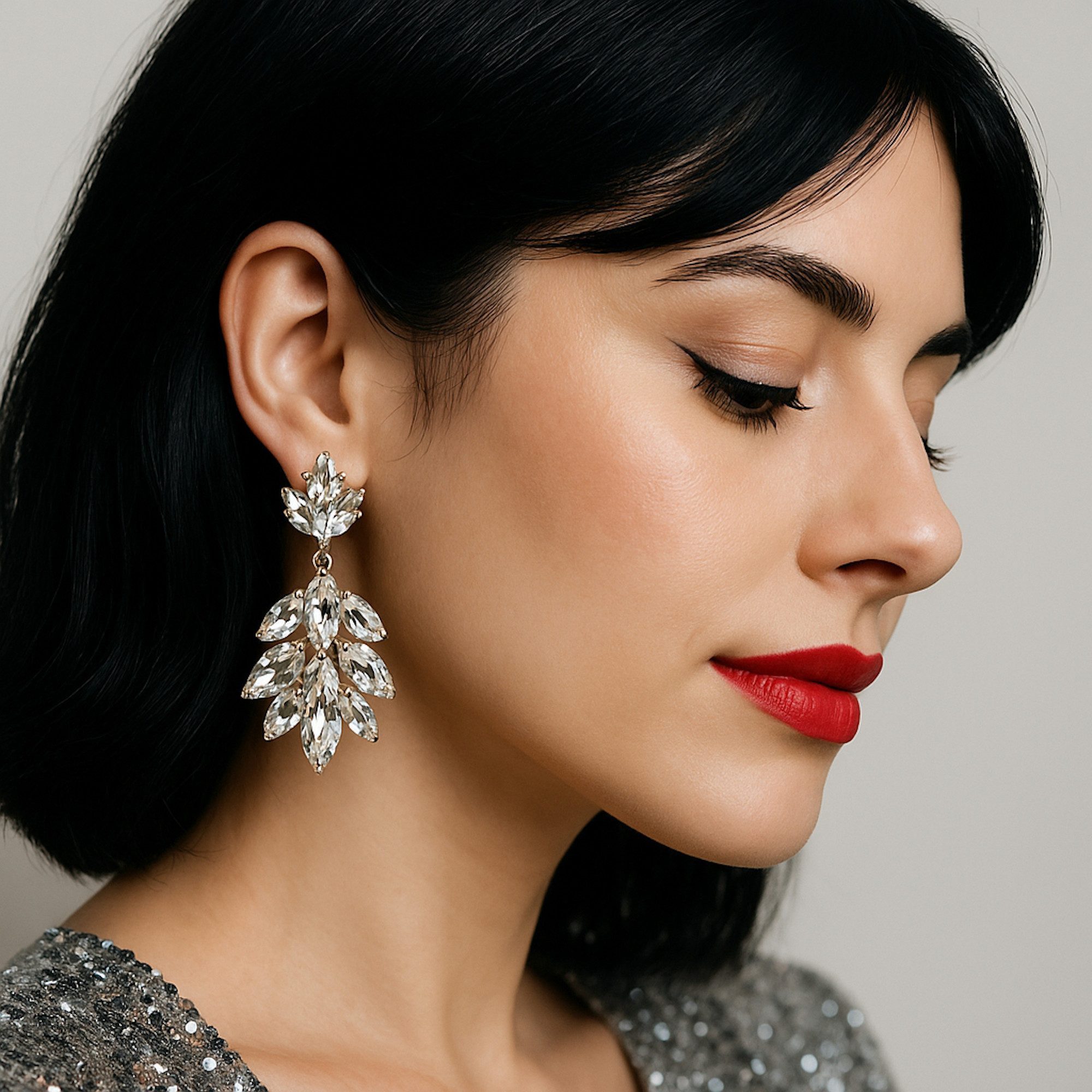 Ella Jonte Paar Ohrclips, Statement Ohrringe – Elegante XXL Ohrclips mit Strass