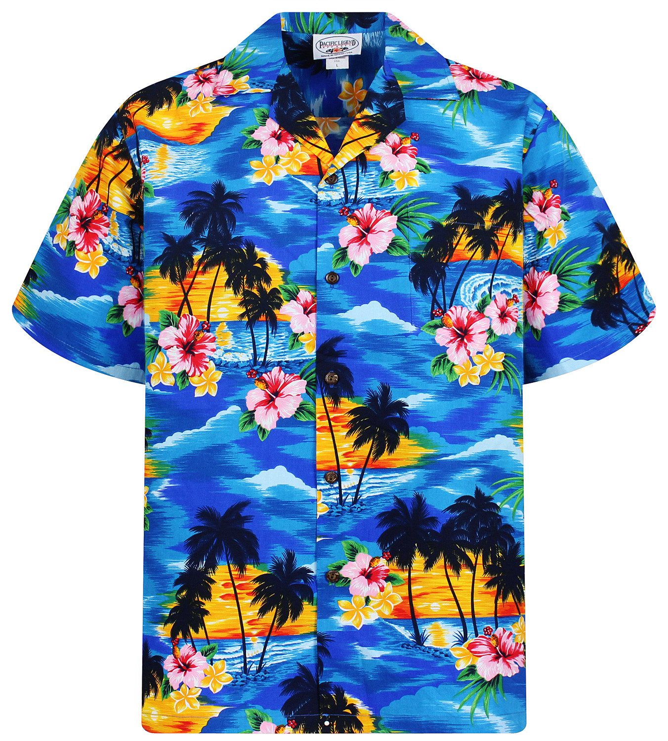 Pacific Legend Hawaiihemd "Rosa Blüte" Herren Kurzarm Baumwolle Kokosknöpfe Original Hawaii