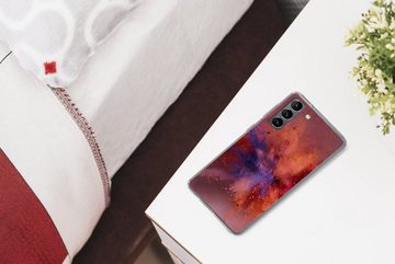 MuchoWow Handyhülle Puder - Rot - Orange - Abstrakt, Phone Case, Handyhülle Samsung Galaxy S21 Plus, Silikon, Schutzhülle