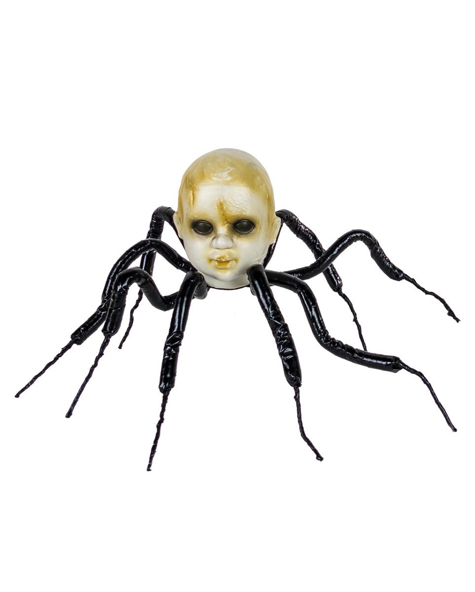 Horror-Shop Dekoobjekt Schwarze Spinne mit Baby-Puppenkopf 60cm
