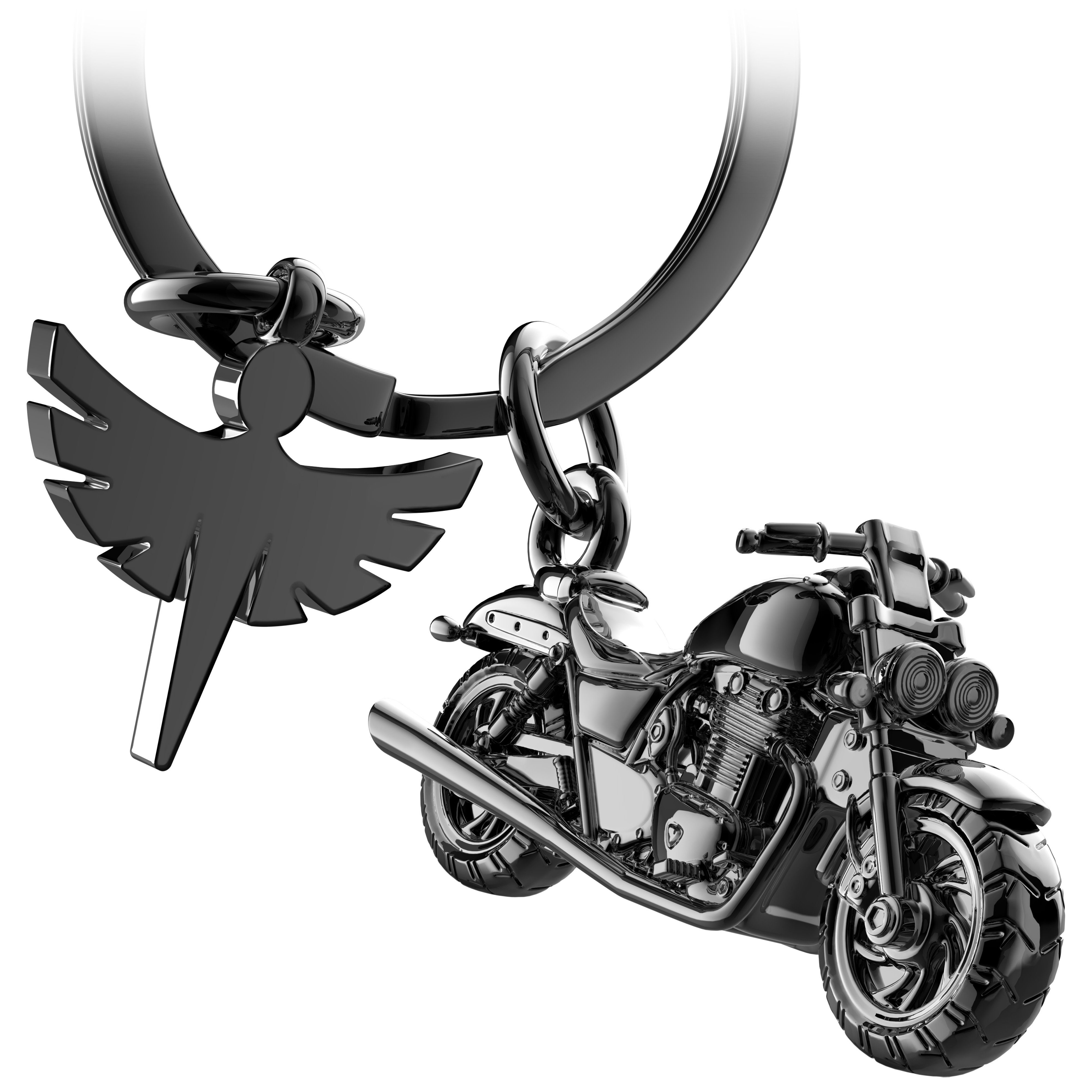 FABACH Schlüsselanhänger Chopper Motorrad mit Schutzengel - Engel Glücksbringer Motorradfahrer Schwarz