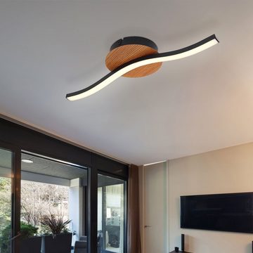 etc-shop LED Deckenleuchte, LED-Leuchtmittel fest verbaut, Warmweiß, Deckenleuchte Wohnzimmerlampe LED Holz Deckenlampe schwarz