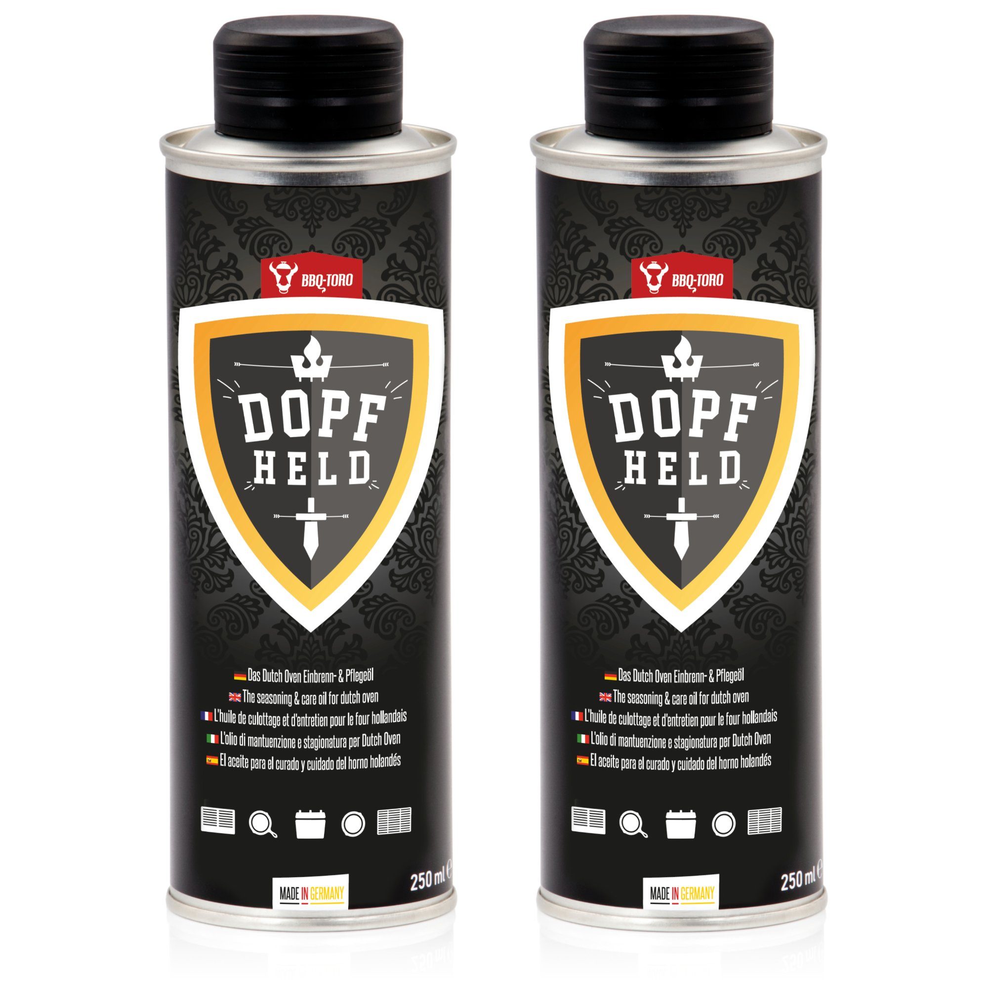 BBQ-Toro DOPFHELD - Das Dutch Oven Einbrenn- & Pflegeöl, 2x 250 ml Schutzwachs