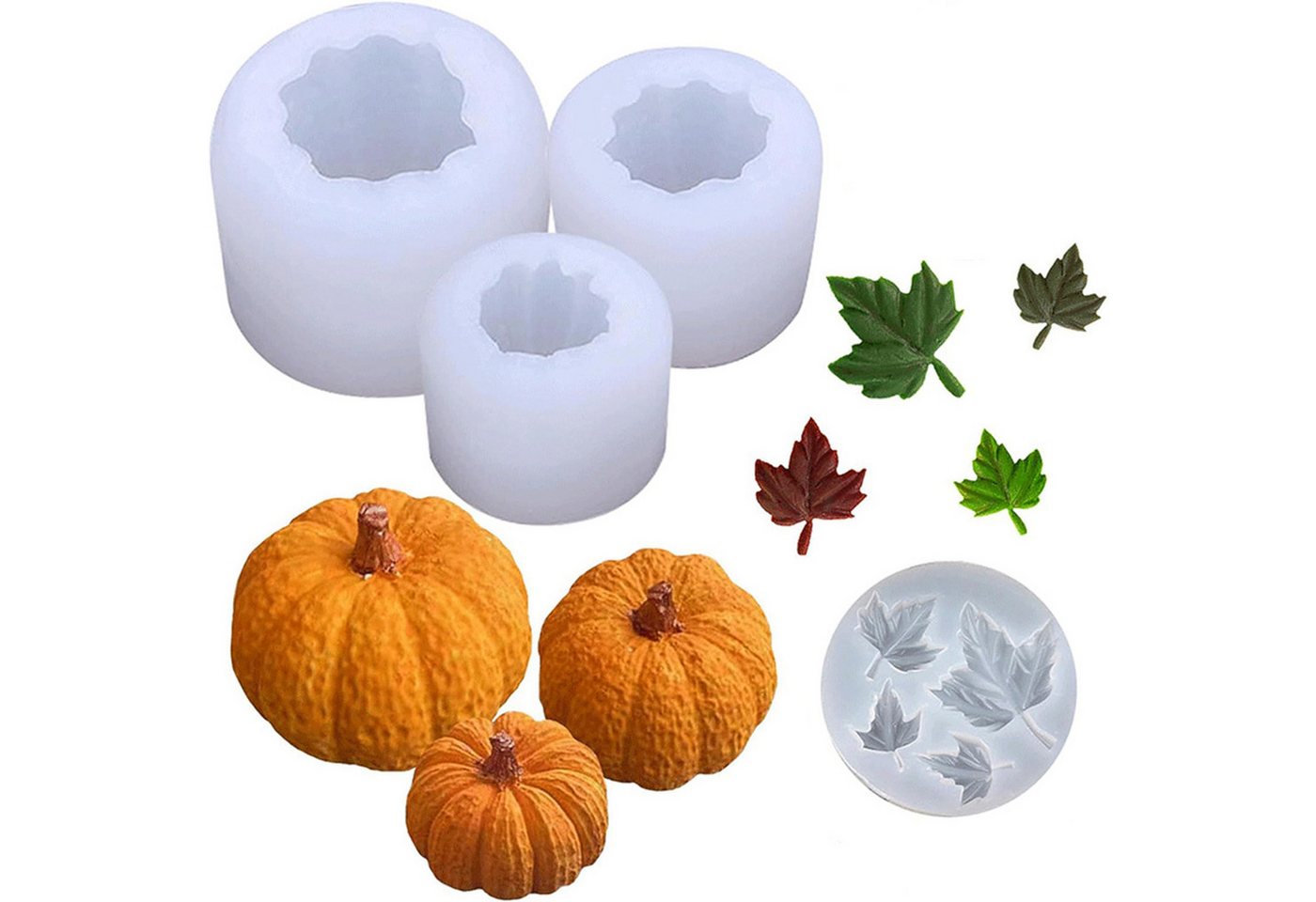 Sorvyzxn Modellierwerkzeug Halloween Silikonform 3D Kürbis Set DIY Gießform, für Herbsternte & Thanksgiving