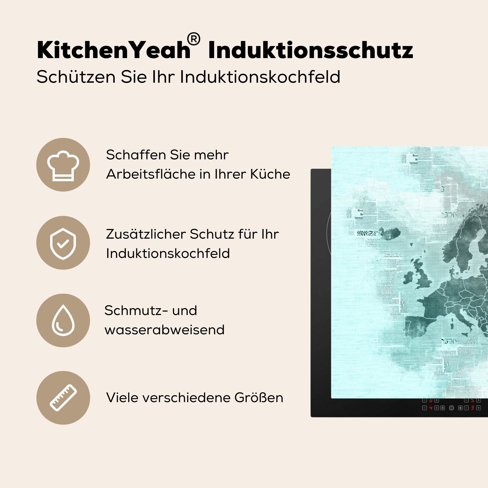 MuchoWow Herdblende-/Abdeckplatte Europa cm, (1 für küche - - Karten Zeitung, Vinyl, Arbeitsplatte tlg), Ceranfeldabdeckung, 78x78 - Papier