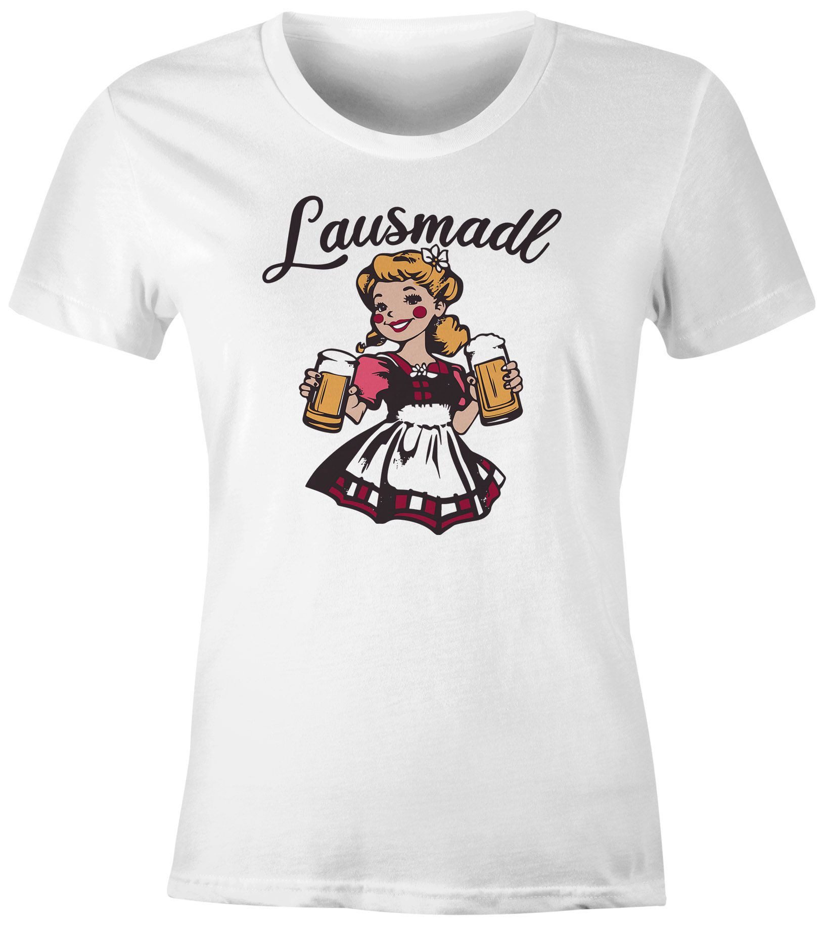 MoonWorks Print-Shirt Damen T-Shirt Trachtenshirt Dirndl Lausmadl Bayern Bier Kostüm Tracht mit Print