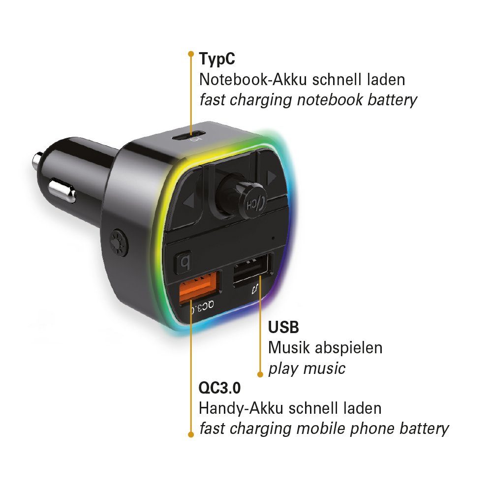 Transmedia FM Bluetooth Transmitter Freisprechanlage für Kfz Zigarettenanzünder WLAN-Antenne
