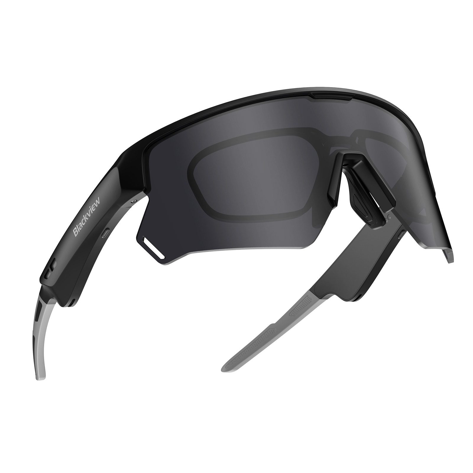 blackview Sportbrille D2 Fahrradbrille mit integriertem Bluetooth-Kopfhörer, IP54, UV400, Open-Ear-Akustik, Belüftungsdesign, Physiche Tasten
