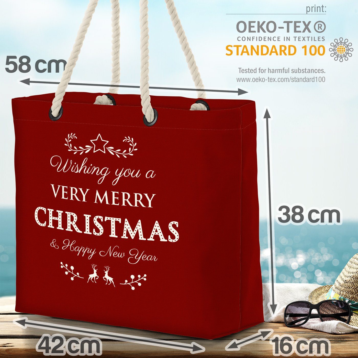 New Year Year (1-tlg), Very Christmas Merry VOID We Bag Merry Silvester Beach Christmas Happy Strandtasche