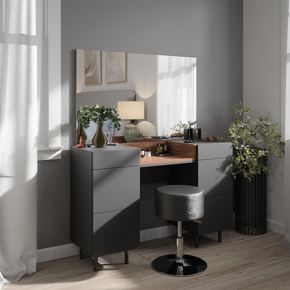 Vicco Schminktisch Anika, Anthrazit/Nussbaum, 120 cm günstig online kaufen