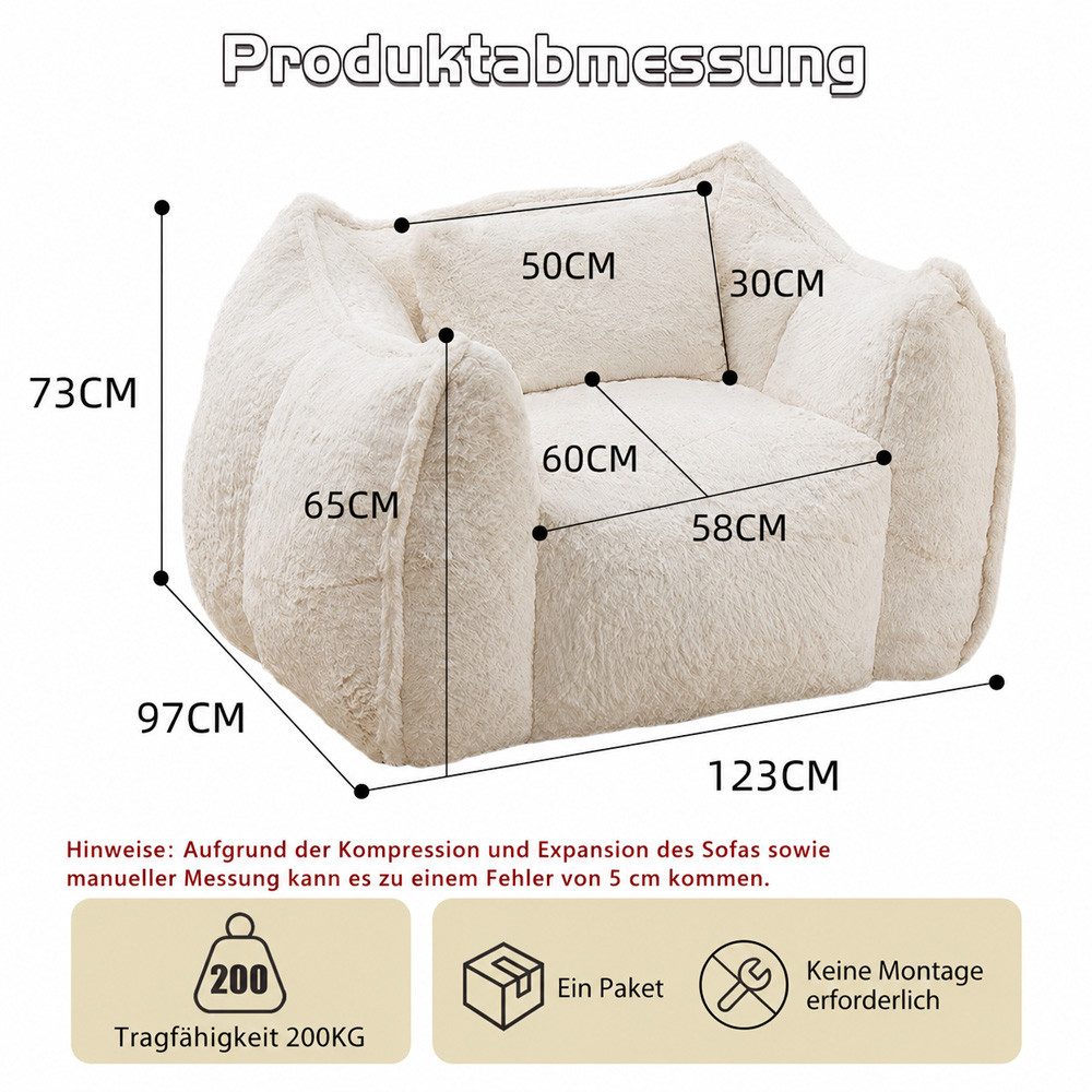 Leawin Relaxliege Sofas Wohnzimmer Loungesessel aus Kunstfell mit Hocker, Weicher Bean Bag Sessel mit Fußhocker und Schaumstofffüllung
