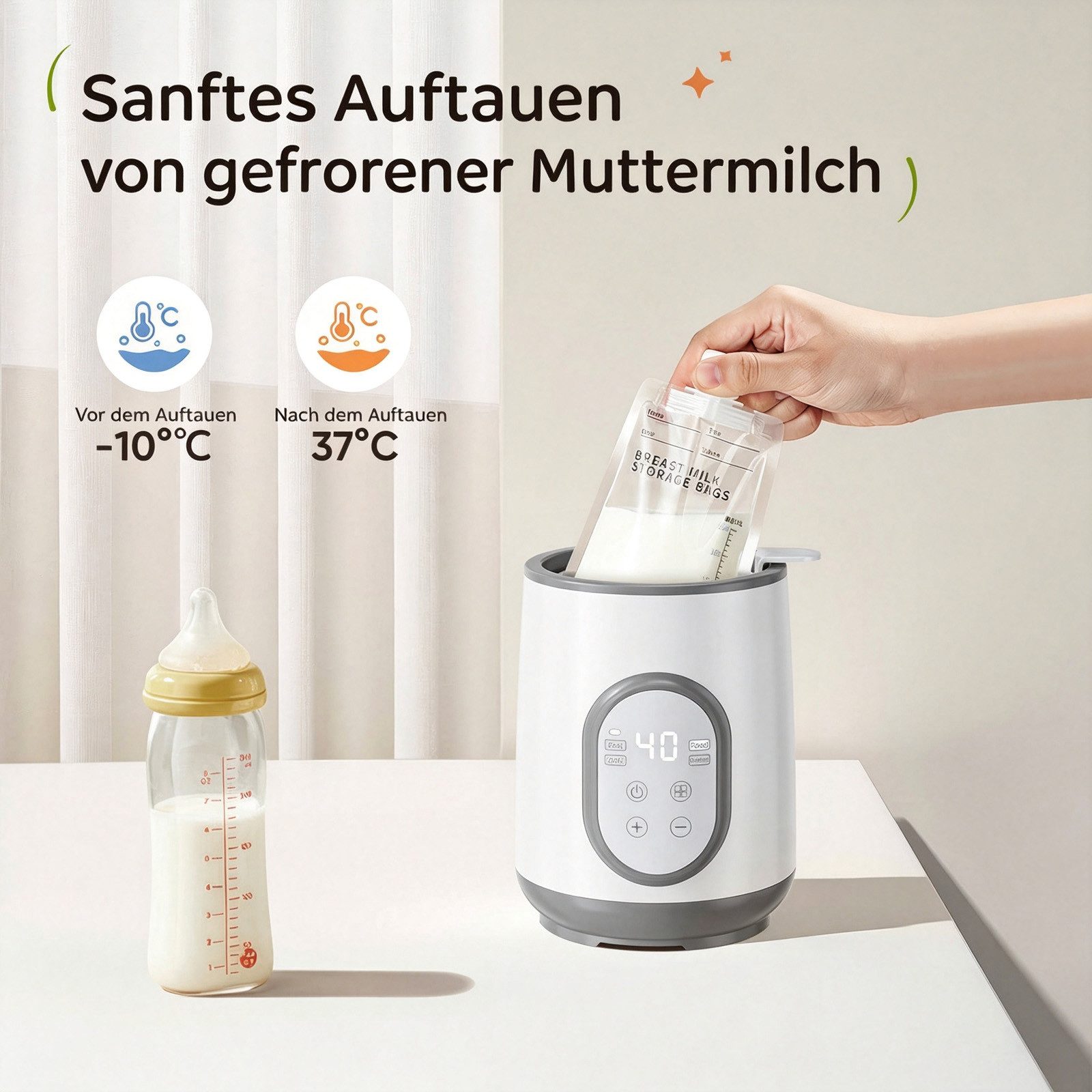 i@home Babyflaschenwärmer grau mit Netzstecker, Kompatibel mit allen Babyflaschen