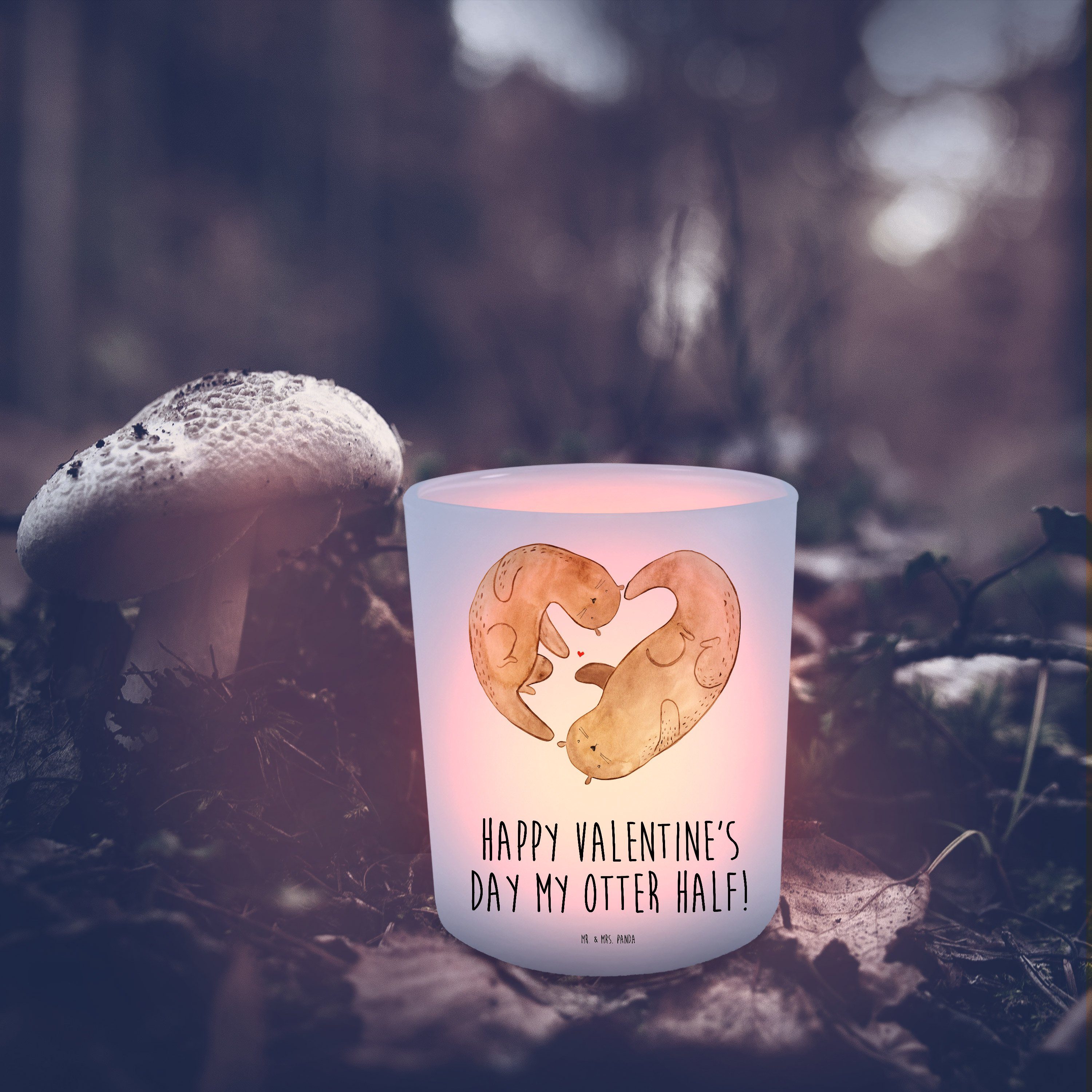 Valentine (1 - Kerze, - Transparent & Mrs. Windlicht Otter Mr. Panda Freundin, St) Geschenk, Windlicht