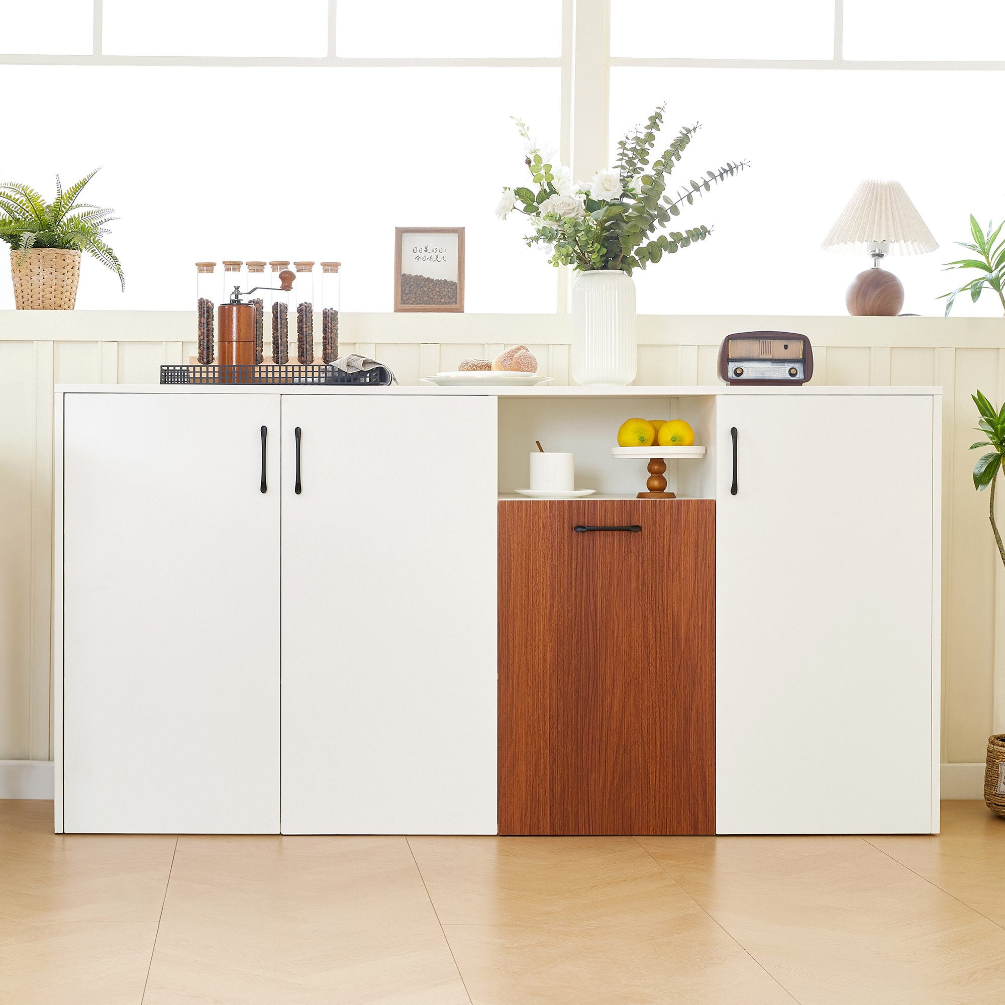 Flieks Sideboard mit 4 Türen Weiß (B160/T40/H80 cm, 1 St., Schrank für Wohn günstig online kaufen