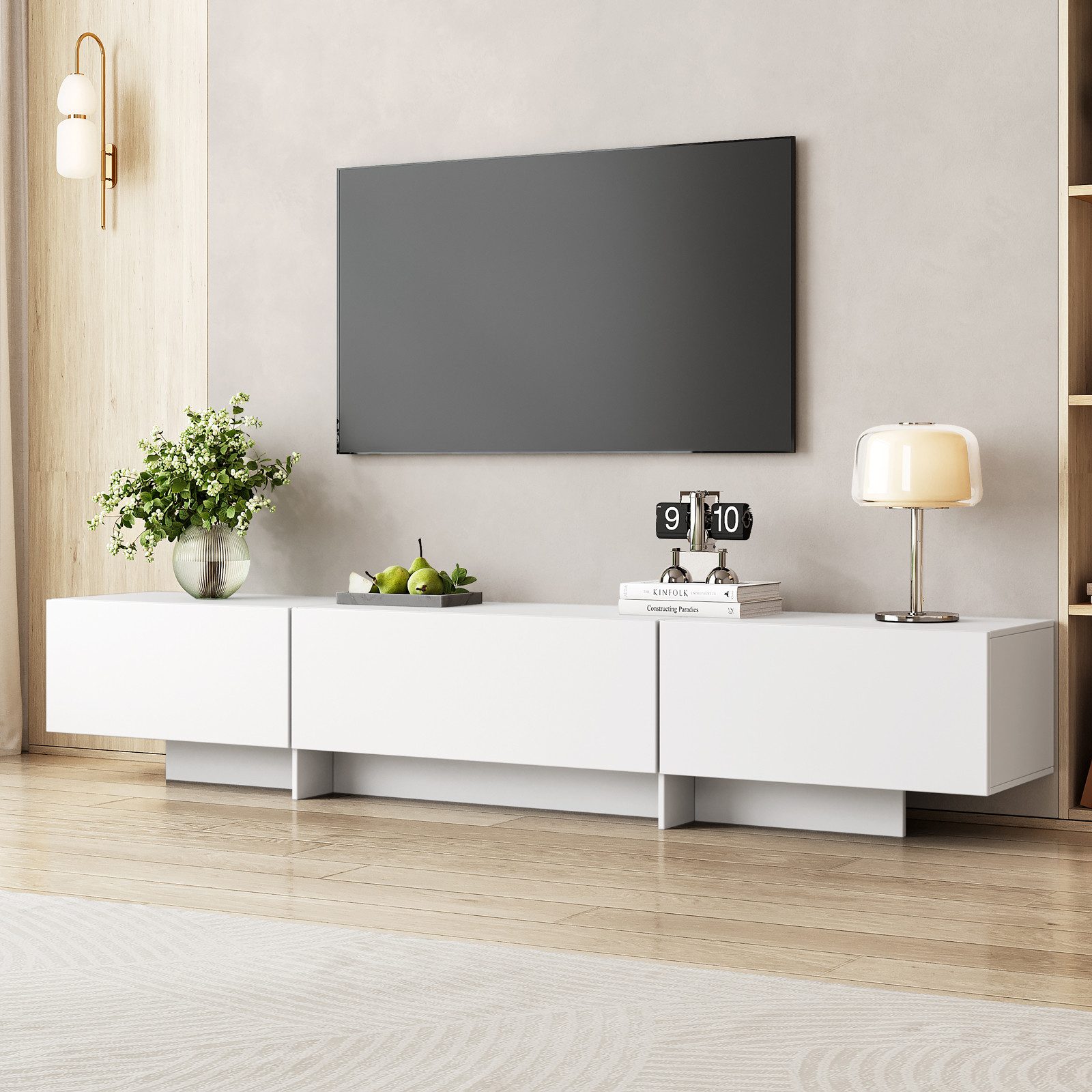 SVEYLXA TV-Schrank Moderner TV Unterschrank für bis zu 75 Zoll mit 3 Schränken (1-St) mit 1 Ablagefläche, 191×37×30cm, weiß