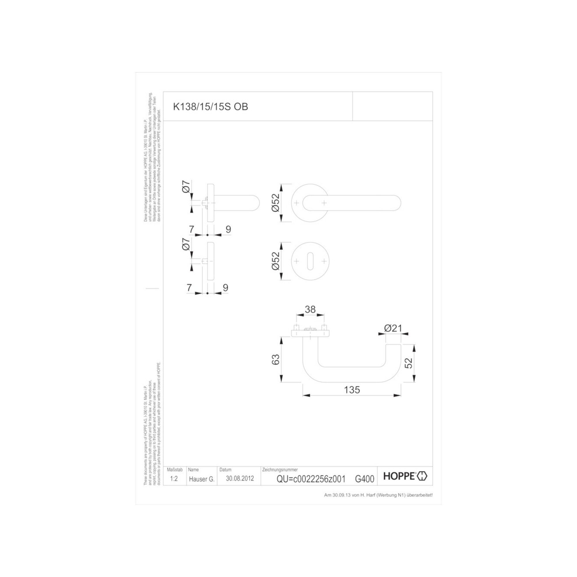 HOPPE Zubehör-Set HOPPE Zt-Grt. K138/15/15S, OB F9016,40-44