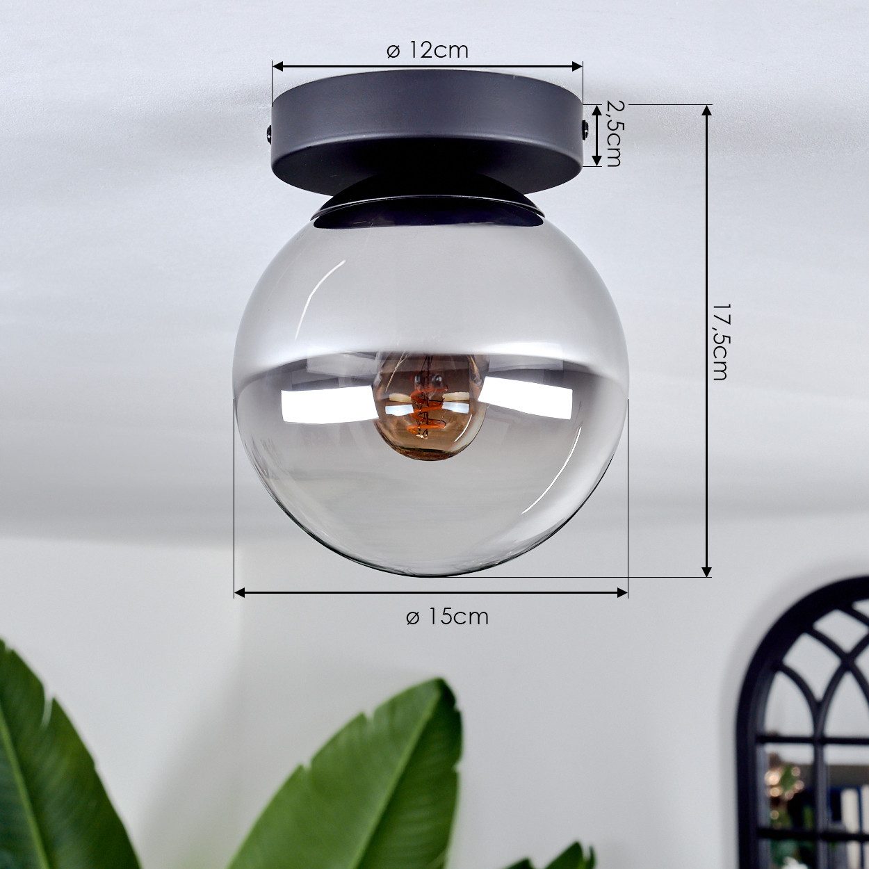 hofstein Deckenleuchte Deckenlampe aus Metall/Glas in Schwarz/Chromfarben/Klar, ohne Leuchtmittel, Leuchte im Retro-Design aus Glas, 1 x E14, ohne Leuchtmittel – Bild 4 von 5