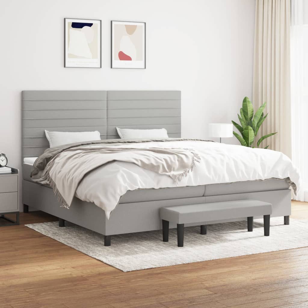 vidaXL Boxspringbett Boxspringbett mit Matratze Hellgrau 200x200 cm Stoff B günstig online kaufen