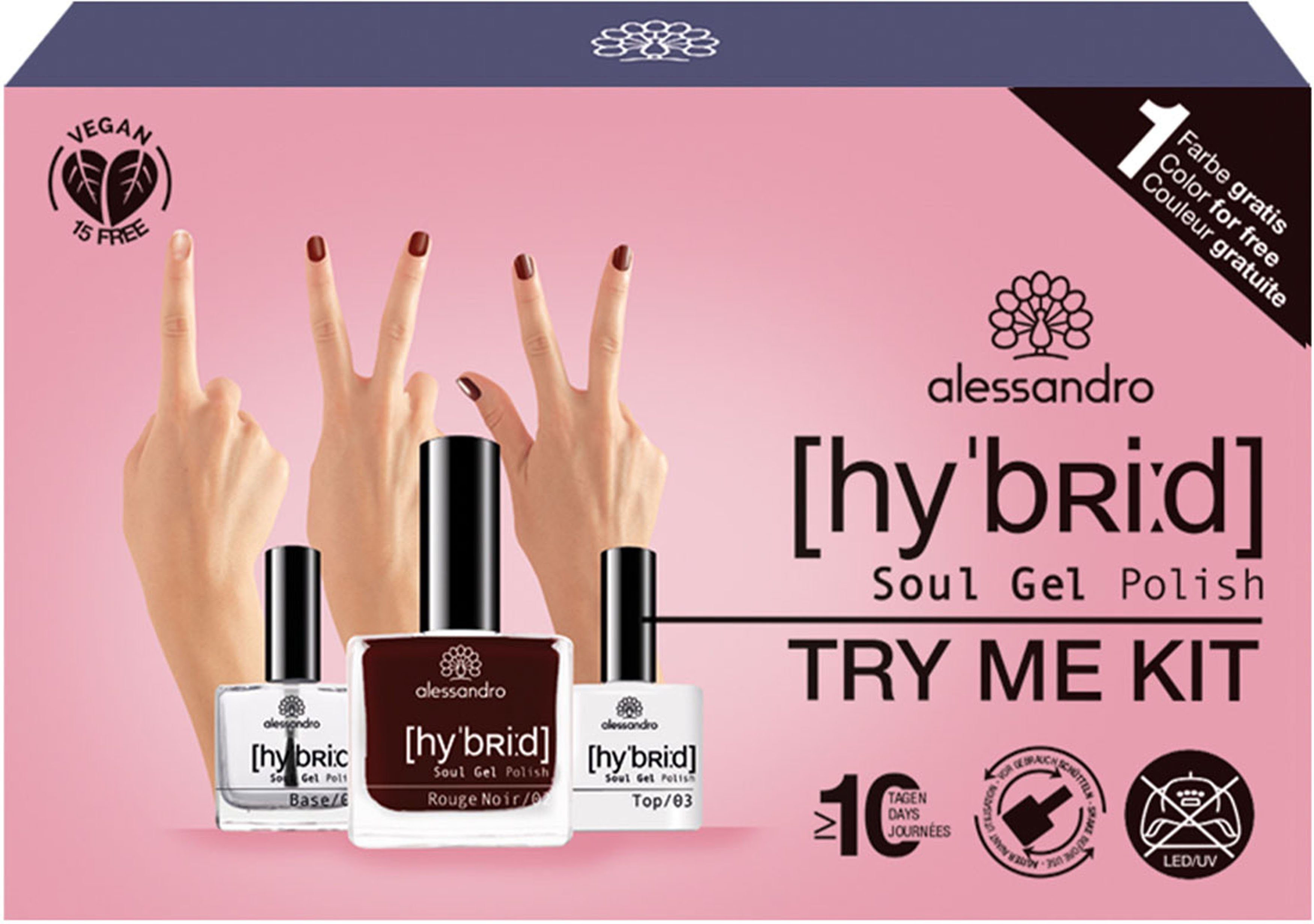 TRY ME Nagellack international ALE 3-tlg. SET ROUGE alessandro NOIR, HYBRID