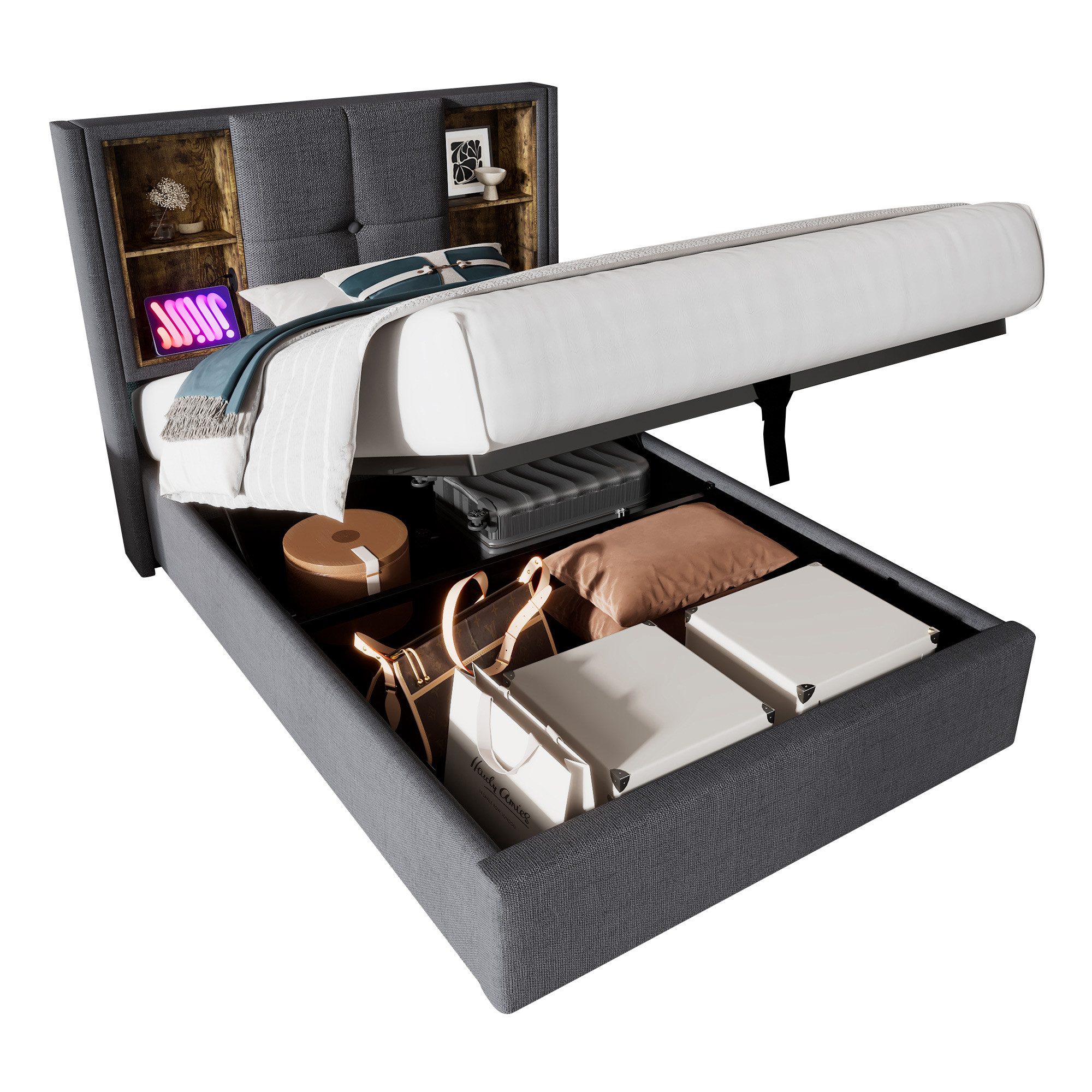 Flieks Polsterbett, Einzelbett mit Kabellosem Laden/USB/Typ-C+Stauraum günstig online kaufen