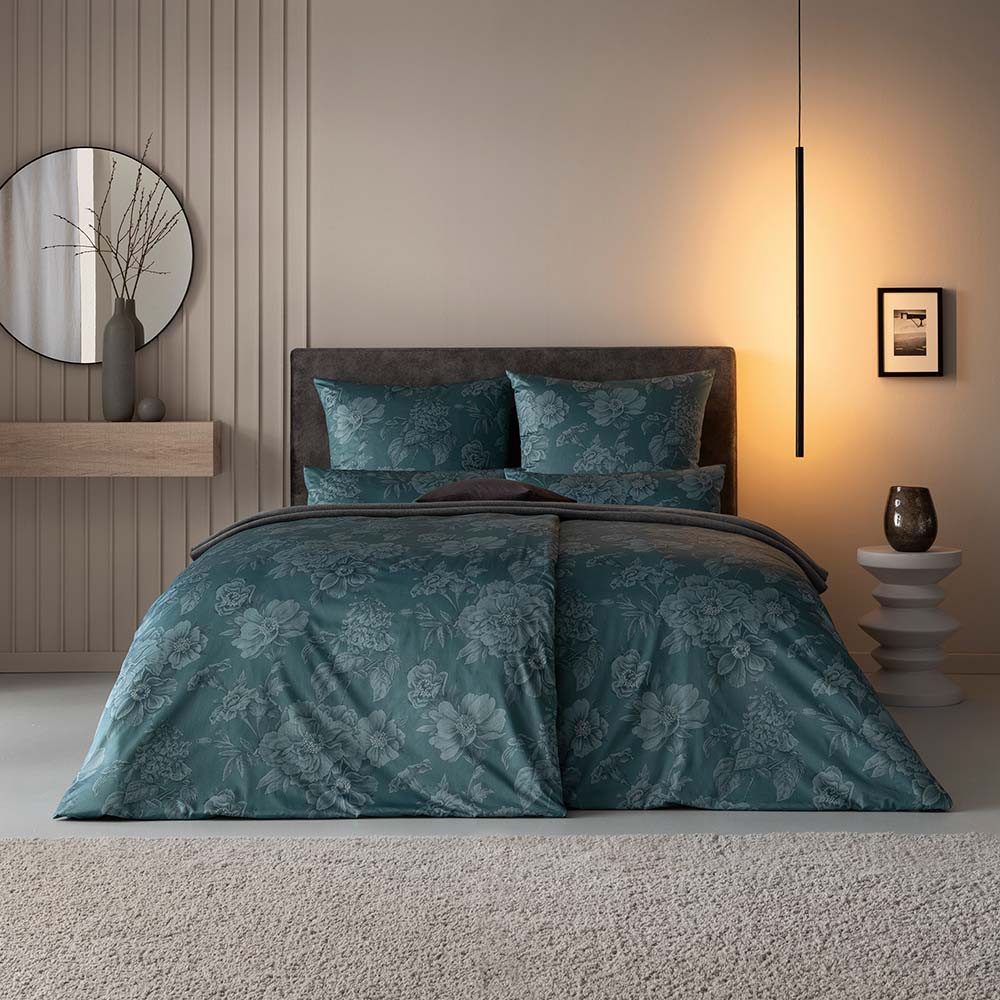 Estella Bettwäsche Estella Schweizer Premium Satin Bettwäsche 135x200 Anna blautanne, Satin, 2 teilig