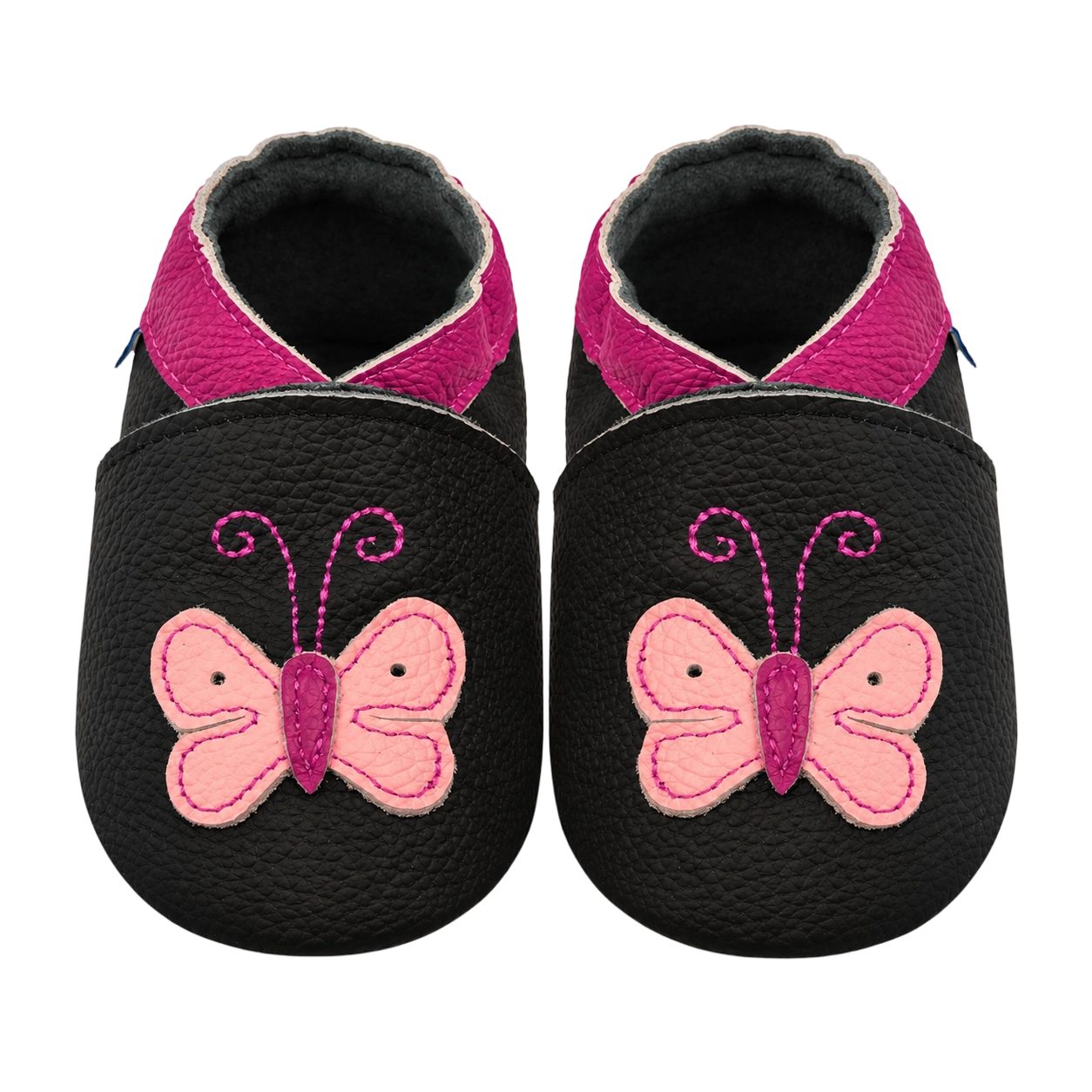 Yalion Weiche Leder Lauflernschuhe Hausschuhe Lederpuschen Schwarz Krabbelschuh