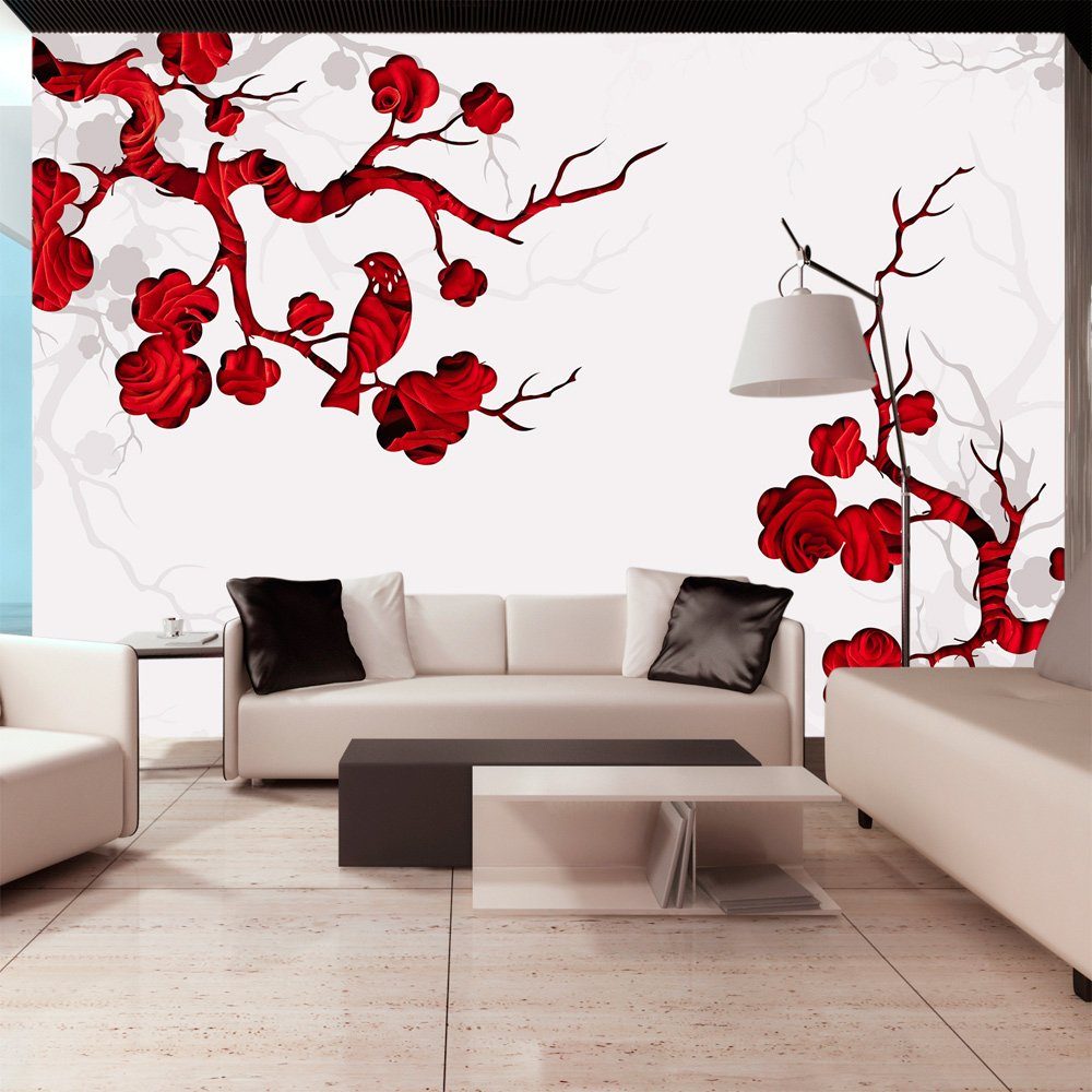 KUNSTLOFT Vliestapete Red bush 2.5x1.75 m, halb-matt, lichtbeständige Design Tapete | Vliestapeten