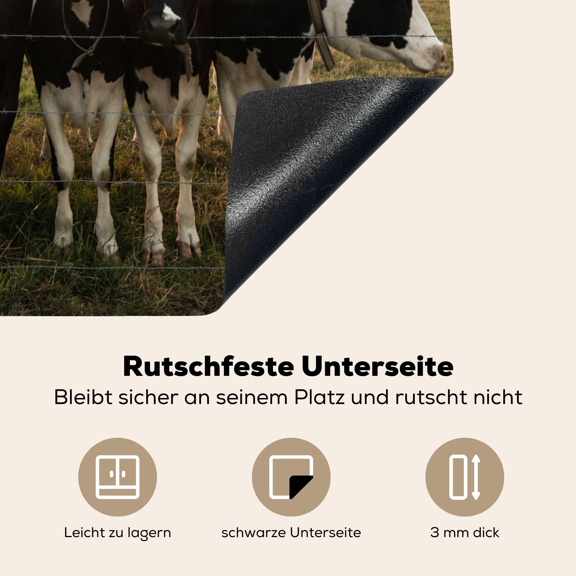 59x51 - Tiere cm, Bauernhof, Herdblende-/Abdeckplatte MuchoWow Vinyl, - Kühe Induktionskochfeld, (1 Ceranfeldabdeckung Induktionsschutz, tlg),