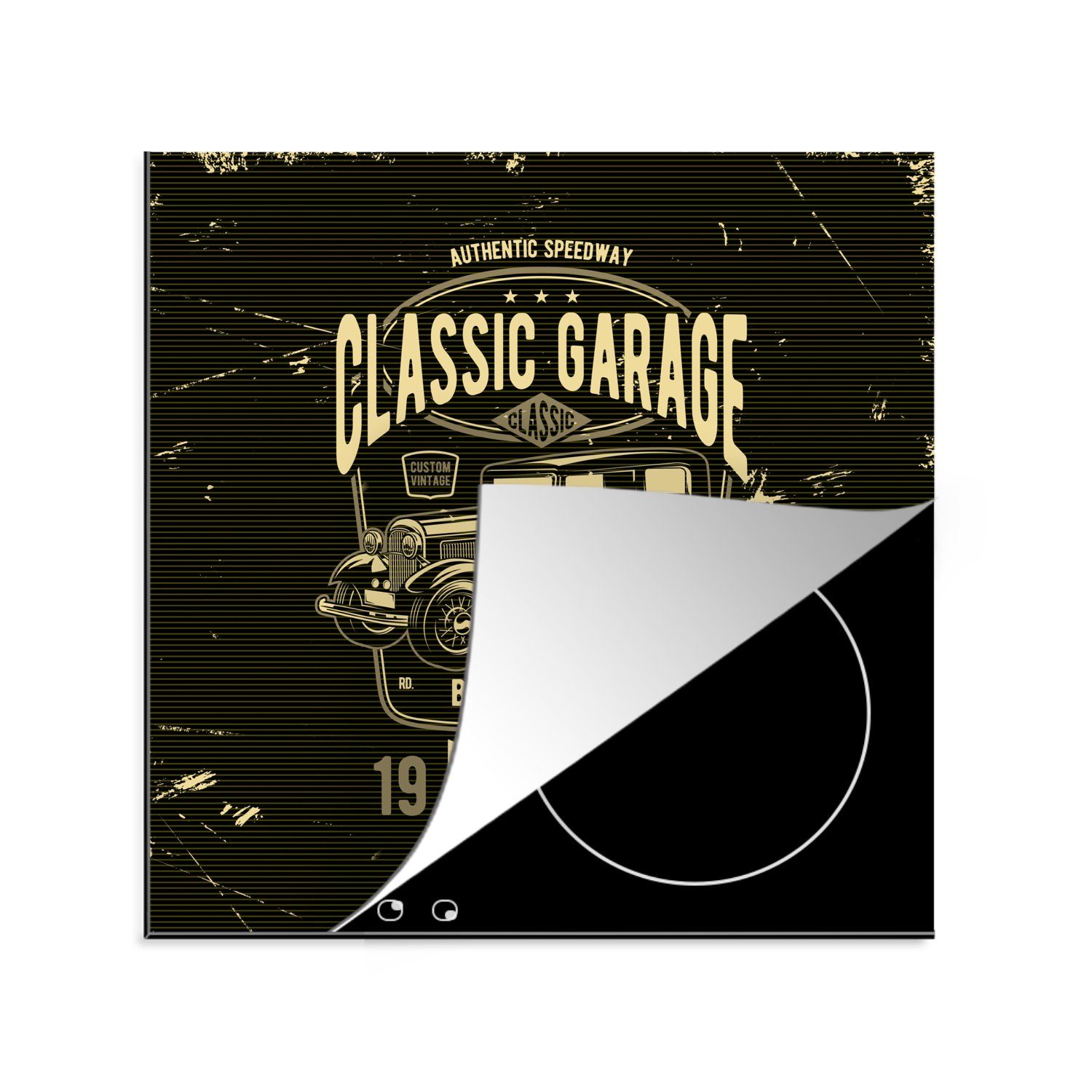 Garage 78x78 tlg), MuchoWow Mancave - - cm, Herdblende-/Abdeckplatte Vinyl, Arbeitsplatte Auto (1 küche für Vintage, - Ceranfeldabdeckung,