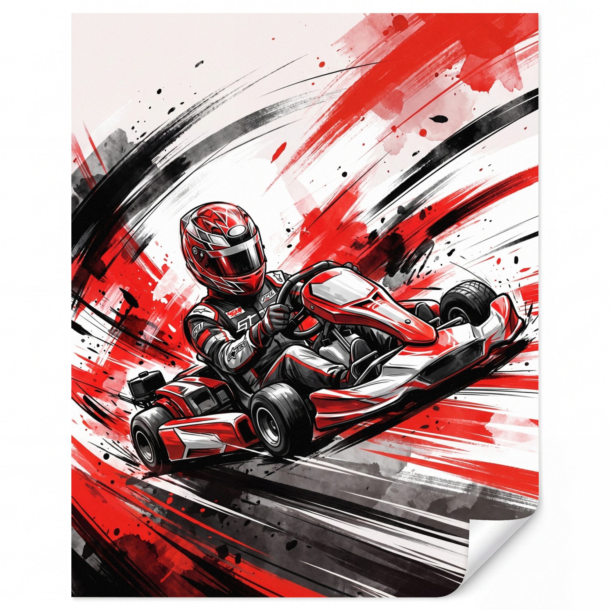 OnlyWow Fototapete Kinderzimmer - Kart - Fahrer - Geschwindigkeit - Rot, Matt, bedruckt, Wohnzimmer, Schlafzimmer, Modern 180x220cm