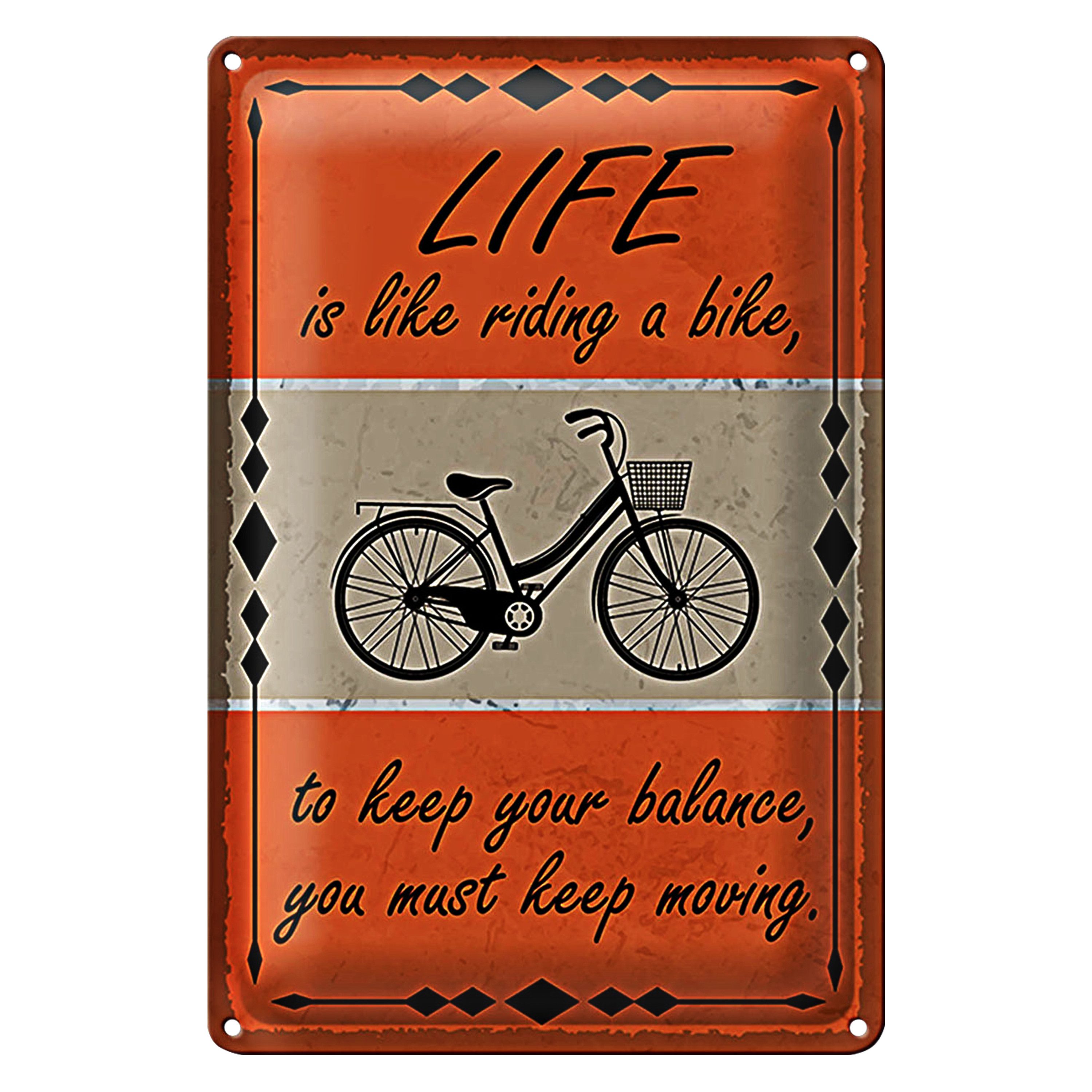 Roomando Metallschild Blechschild Spruch 20x30cm Life is like riding a bike
