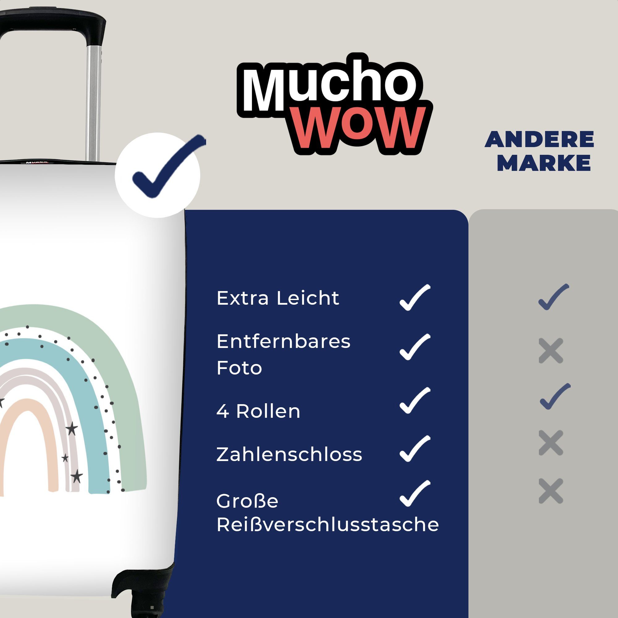 MuchoWow Handgepäckkoffer Regenbogen - - rollen, Handgepäck für - Kinder Rollen, Tupfen mit Pastell, 4 Reisetasche Ferien, - Sterne Trolley, Reisekoffer