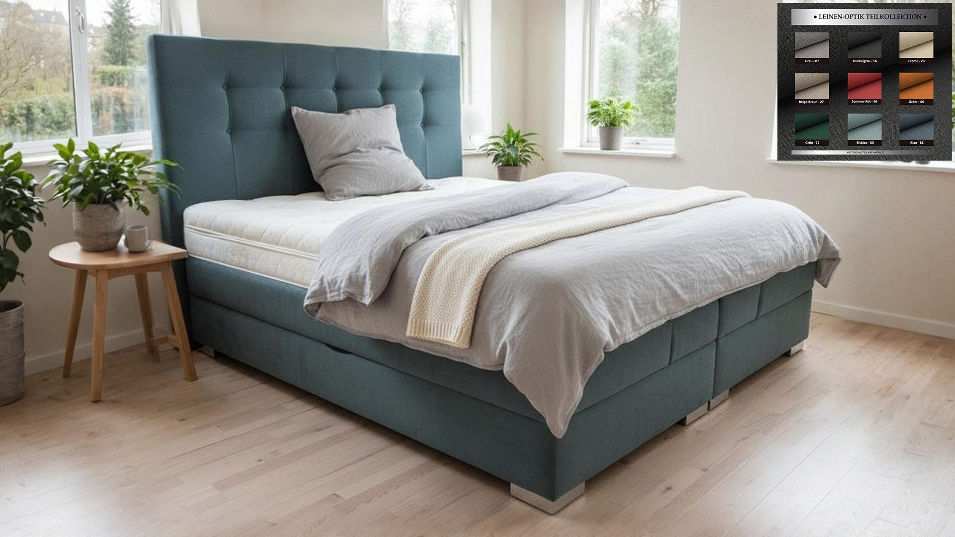 PAARA Boxspringbett mit Bettkasten und Matratze und Topper, Komplettset - Modell Merano, mit innovativem Belüftungssystem