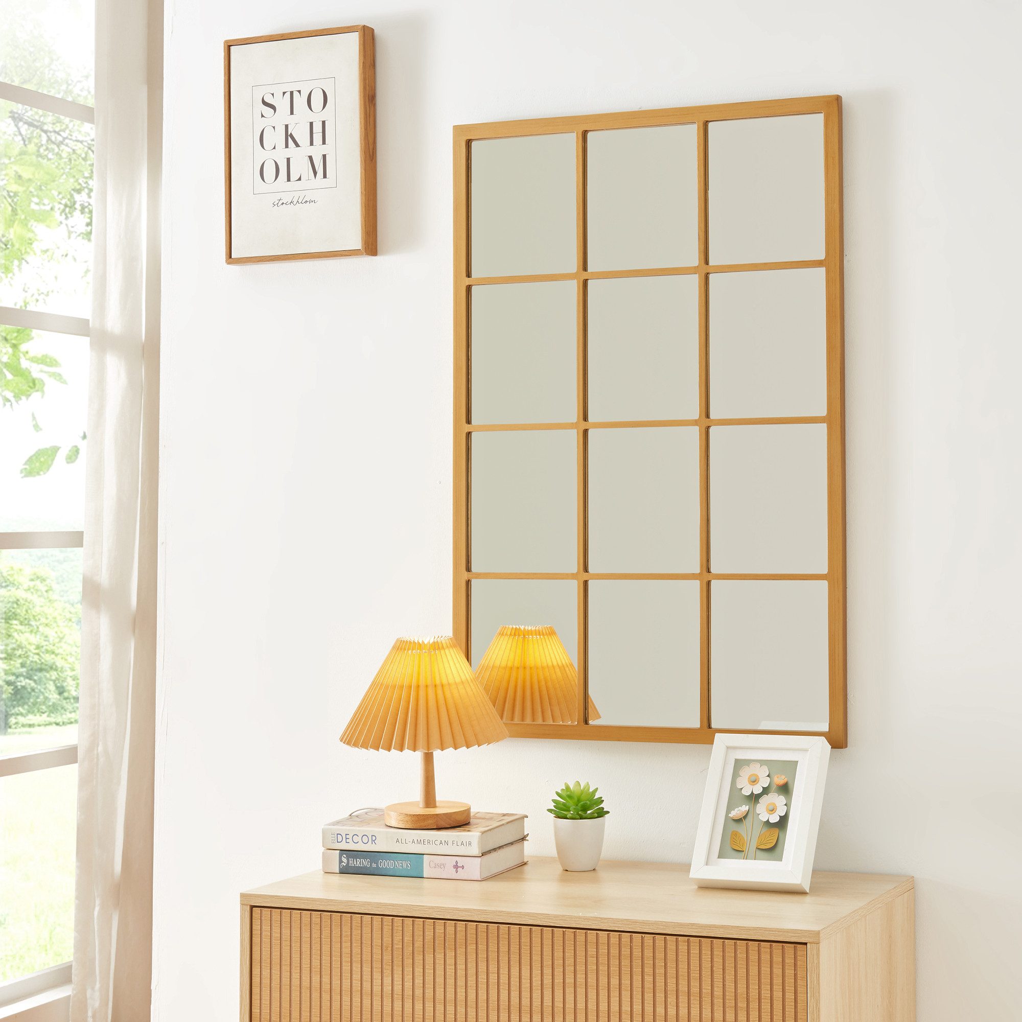 en.casa Wandspiegel, »Cupello« 90x60cm Rahmen Gold Fensteroptik günstig online kaufen