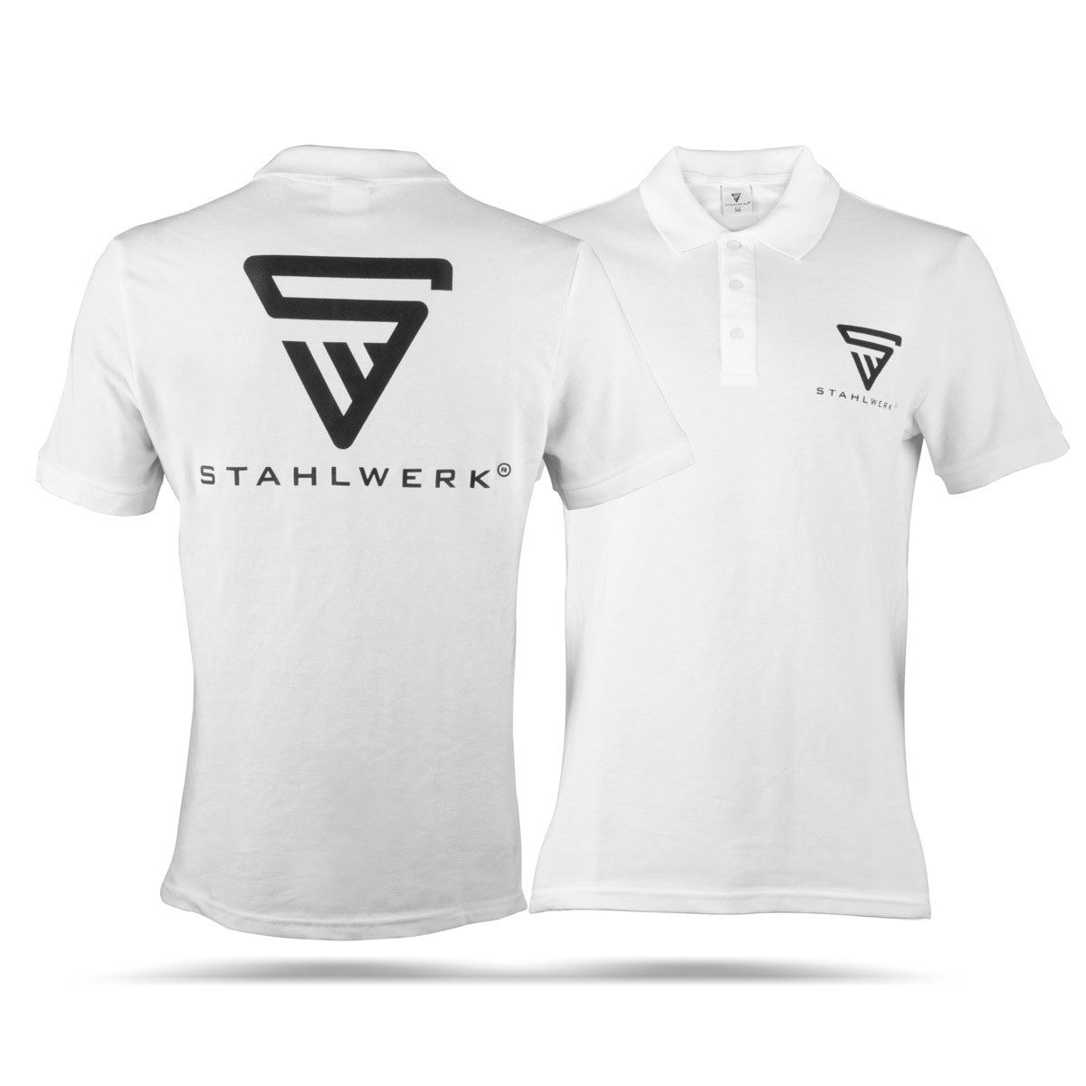STAHLWERK Poloshirt Polo-Shirt Розмір L Weiß Kurzarm Polo-Hemd (Packung, 1-tlg) in Unifarbe mit lizensiertem Print, aus Baumwolle