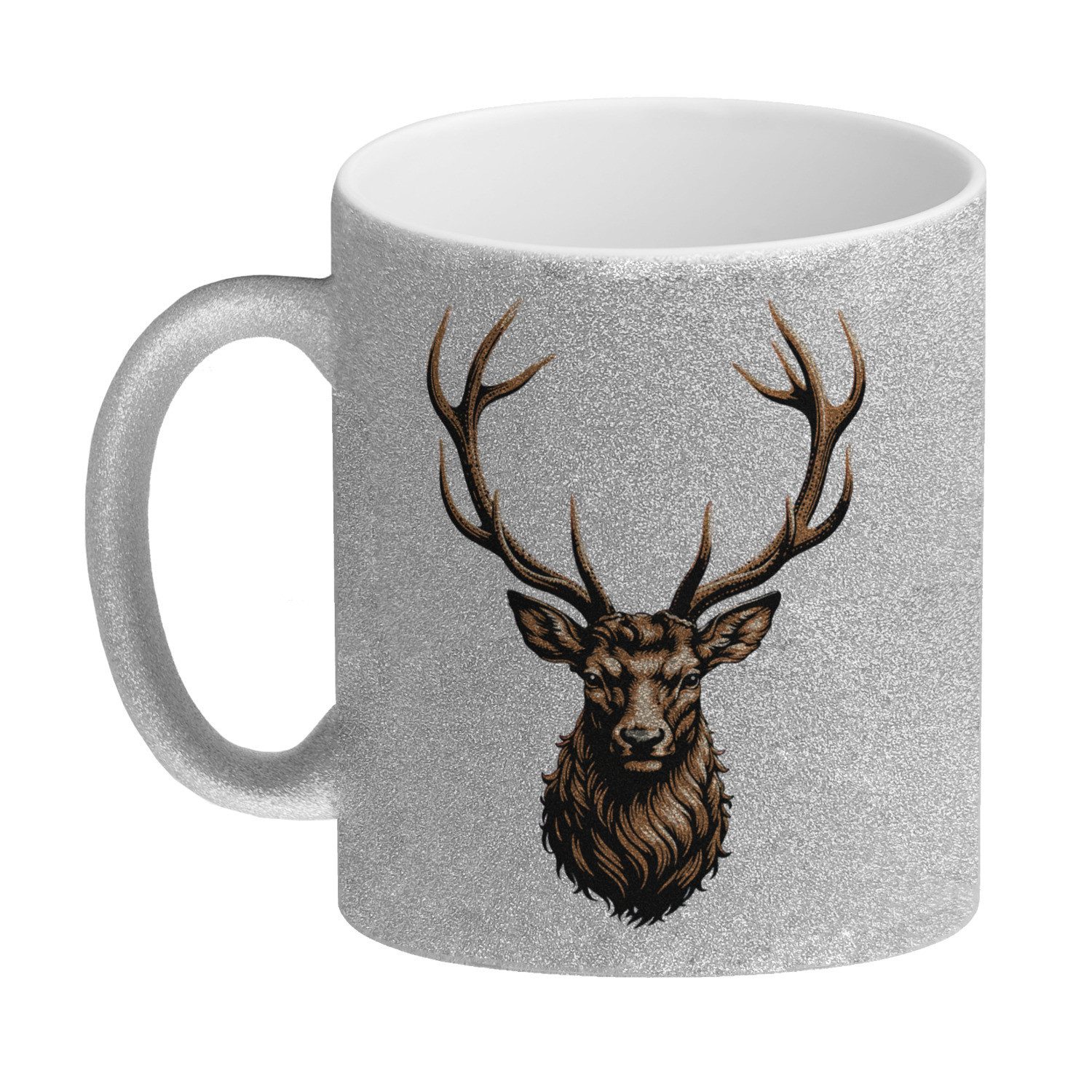 speecheese Tasse Hirsch mit prächtigem Geweih Glitzer-Kaffeebecher für Naturfans
