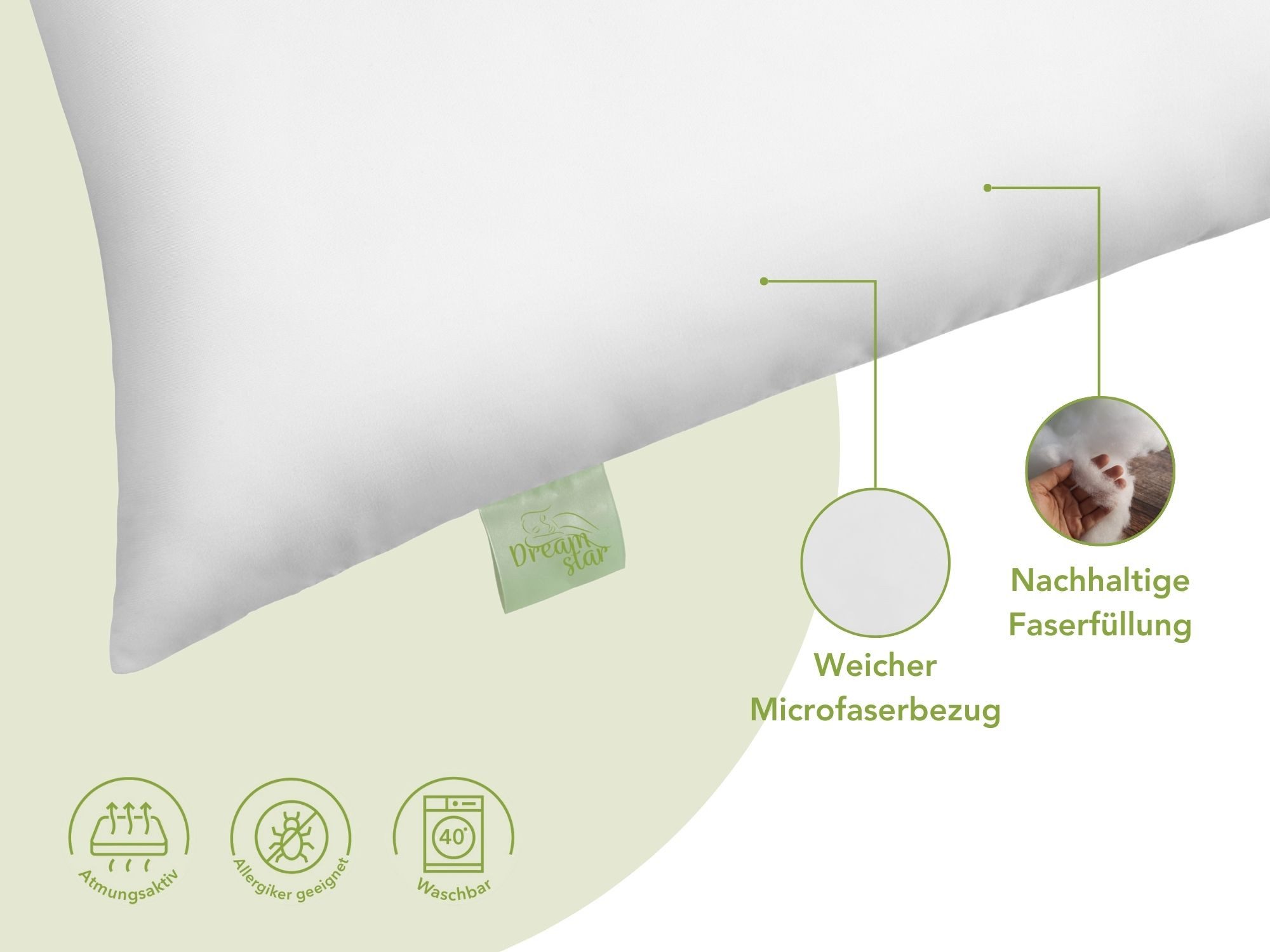 Dreamstar Microfaserkissen Eco, Kopfkissen in verschiedenen Größen - entwic günstig online kaufen