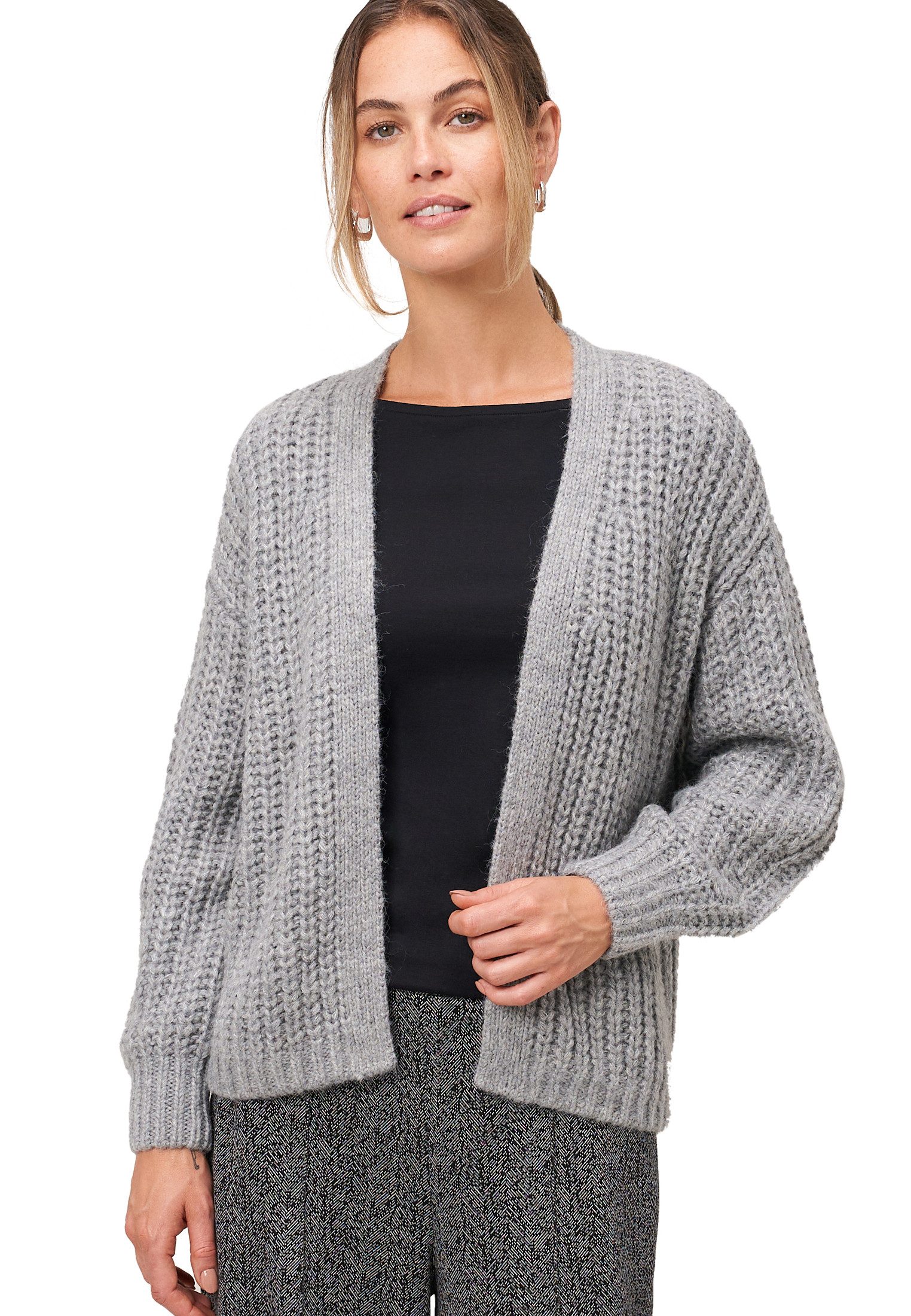 Zero Strickjacke Damen Grobstrickjacke offener Style (1-tlg) Plain/ohne Details